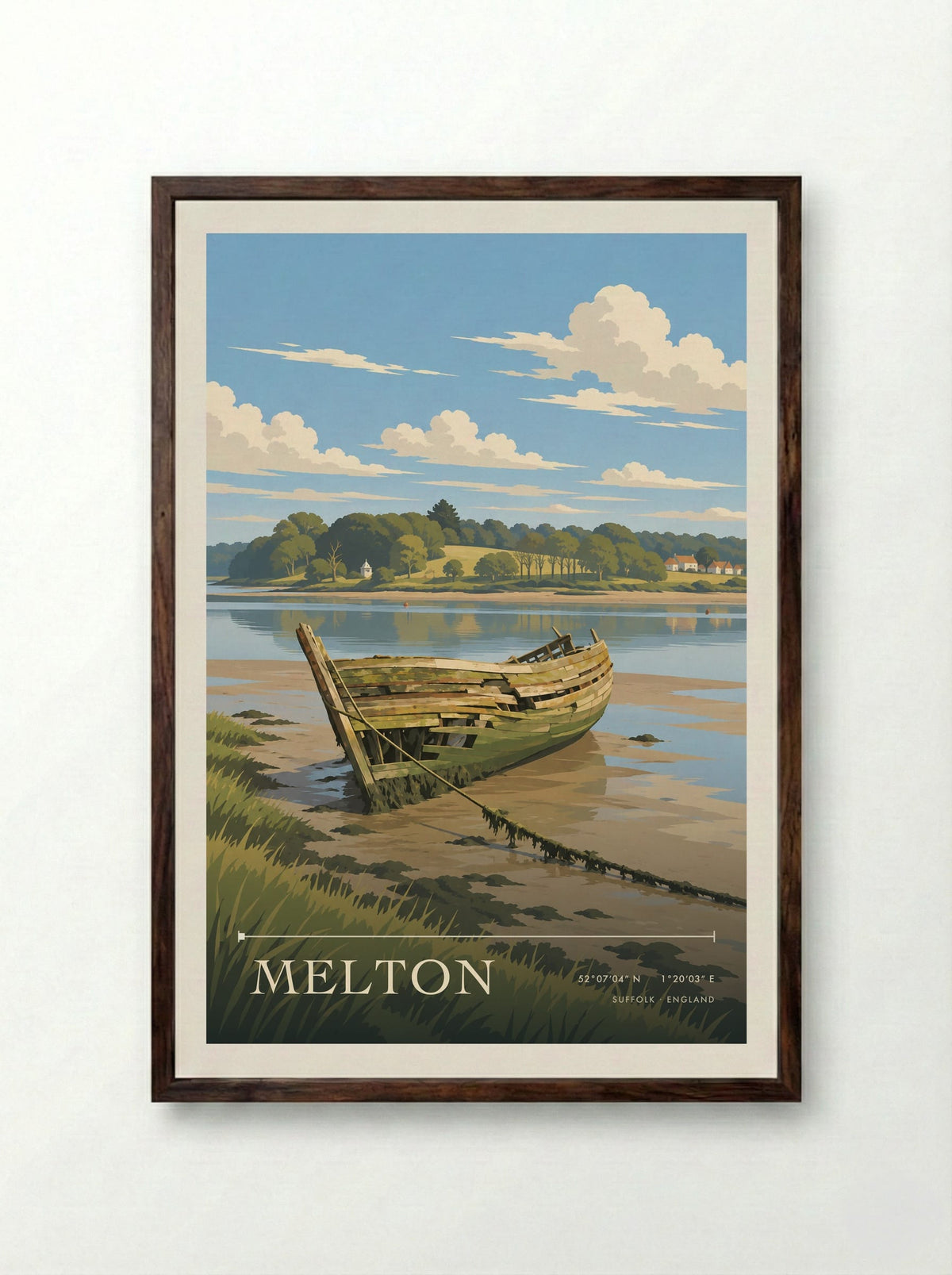 Melton, Suffolk | Travel Poster - Framed Print Dark Wood