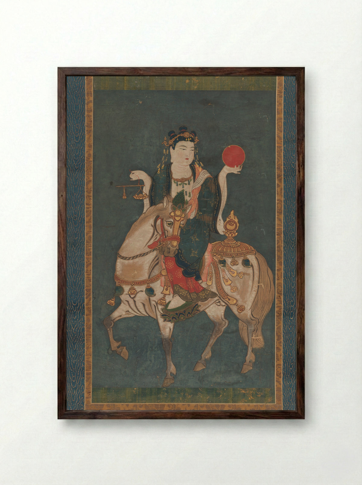 Memyō Bosatsu (Ashvaghosha Bodhisattva) Mounted on a Horse - Fine Art Print - Framed Print Dark Wood