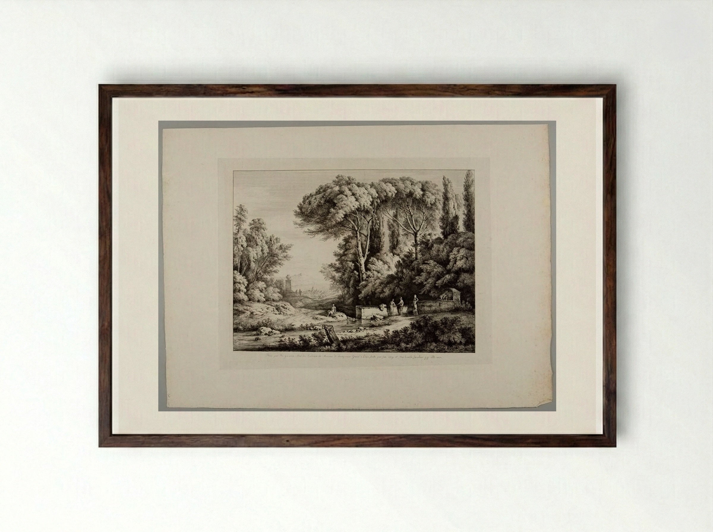 Men and Women at a Fountain - Jean-Jacques de Boissieu - Framed Print Dark Wood