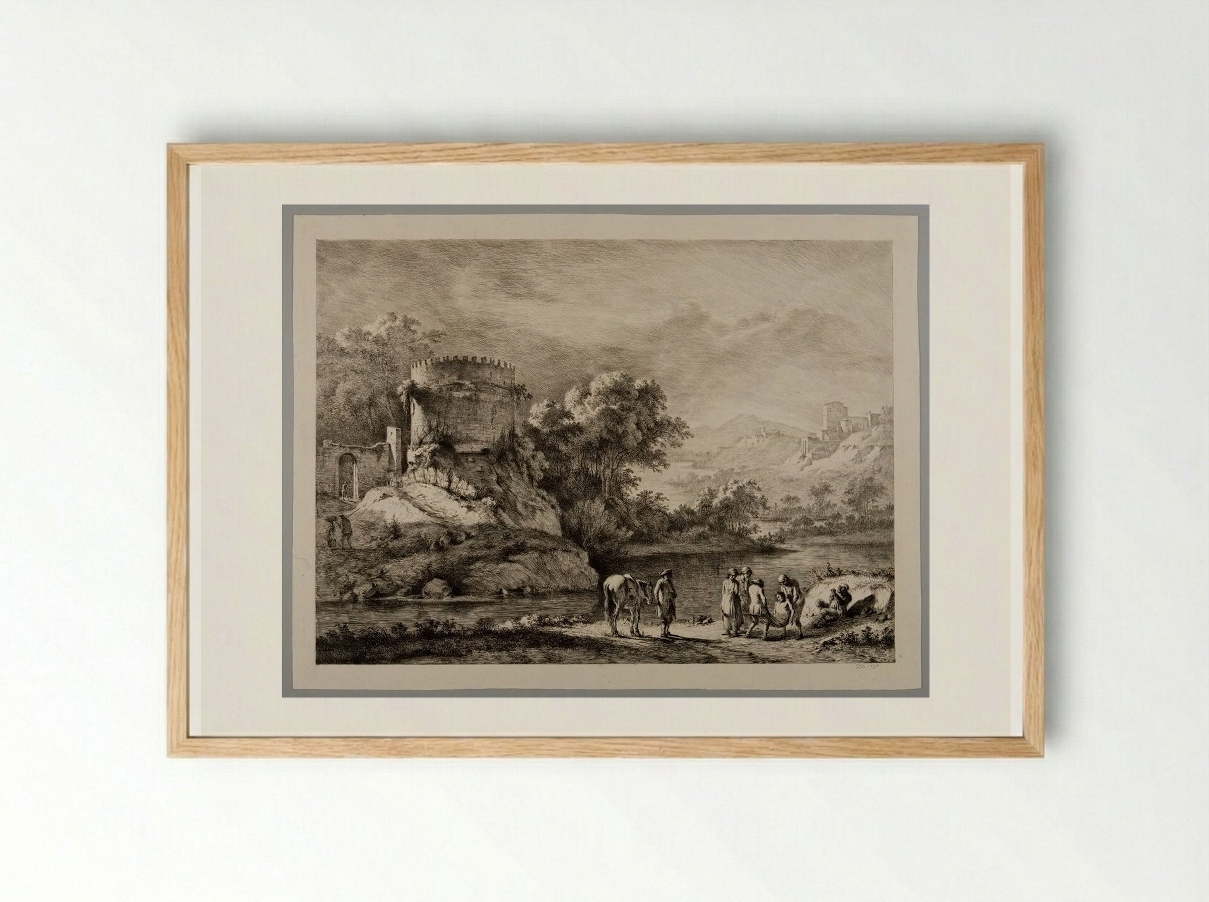 Men on Bank of a River Carrying a Drowned Man - Jean-Jacques de Boissieu - Framed Print Wood