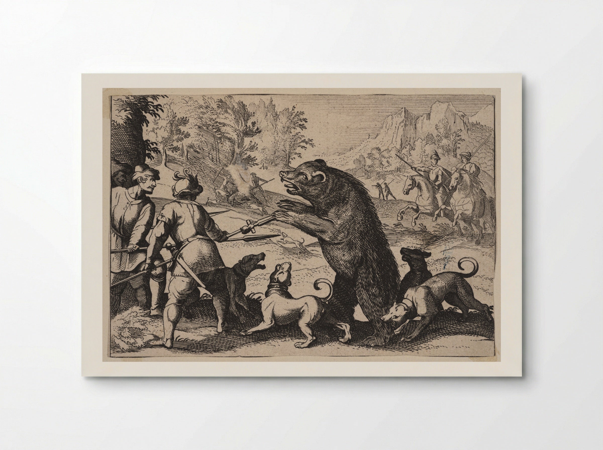Men on Foot and Dogs Fighting a Large Bear - Antonio Tempesta - Poster