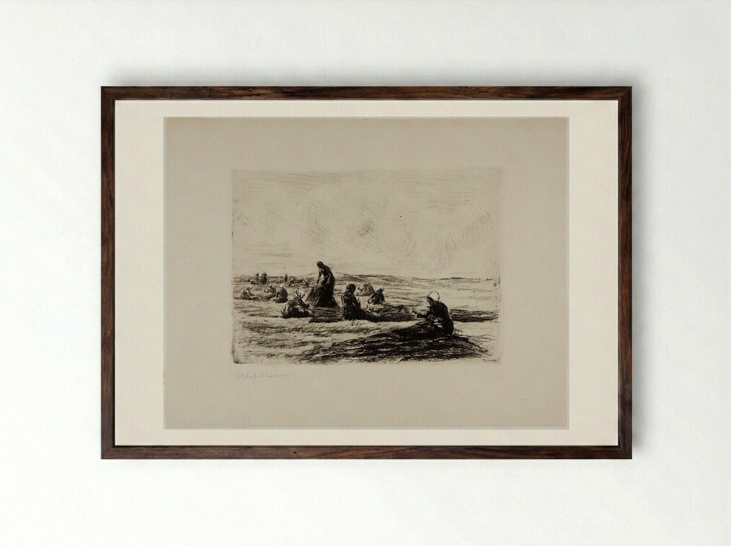 Mending the Nets - Max Liebermann - Framed Print Dark Wood