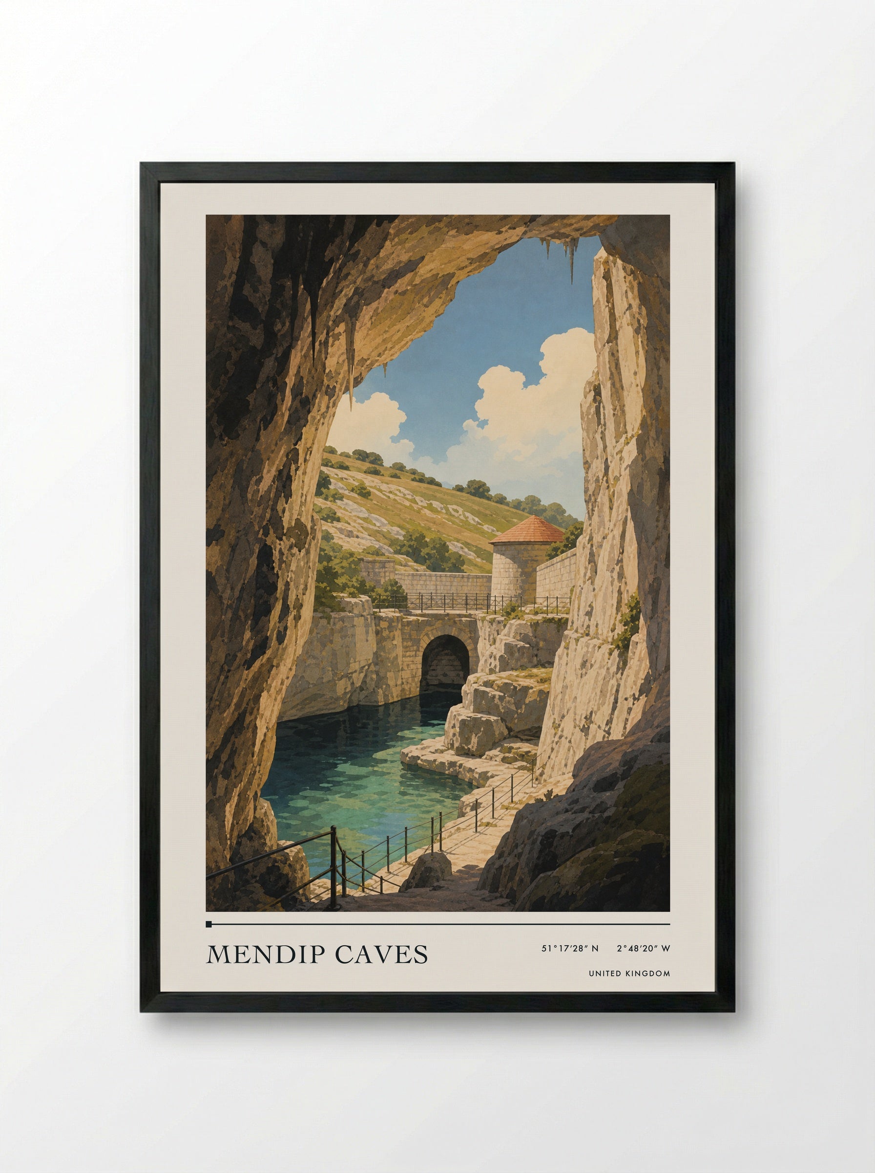 Mendip Caves United Kingdom Travel Poster - Framed Print Black