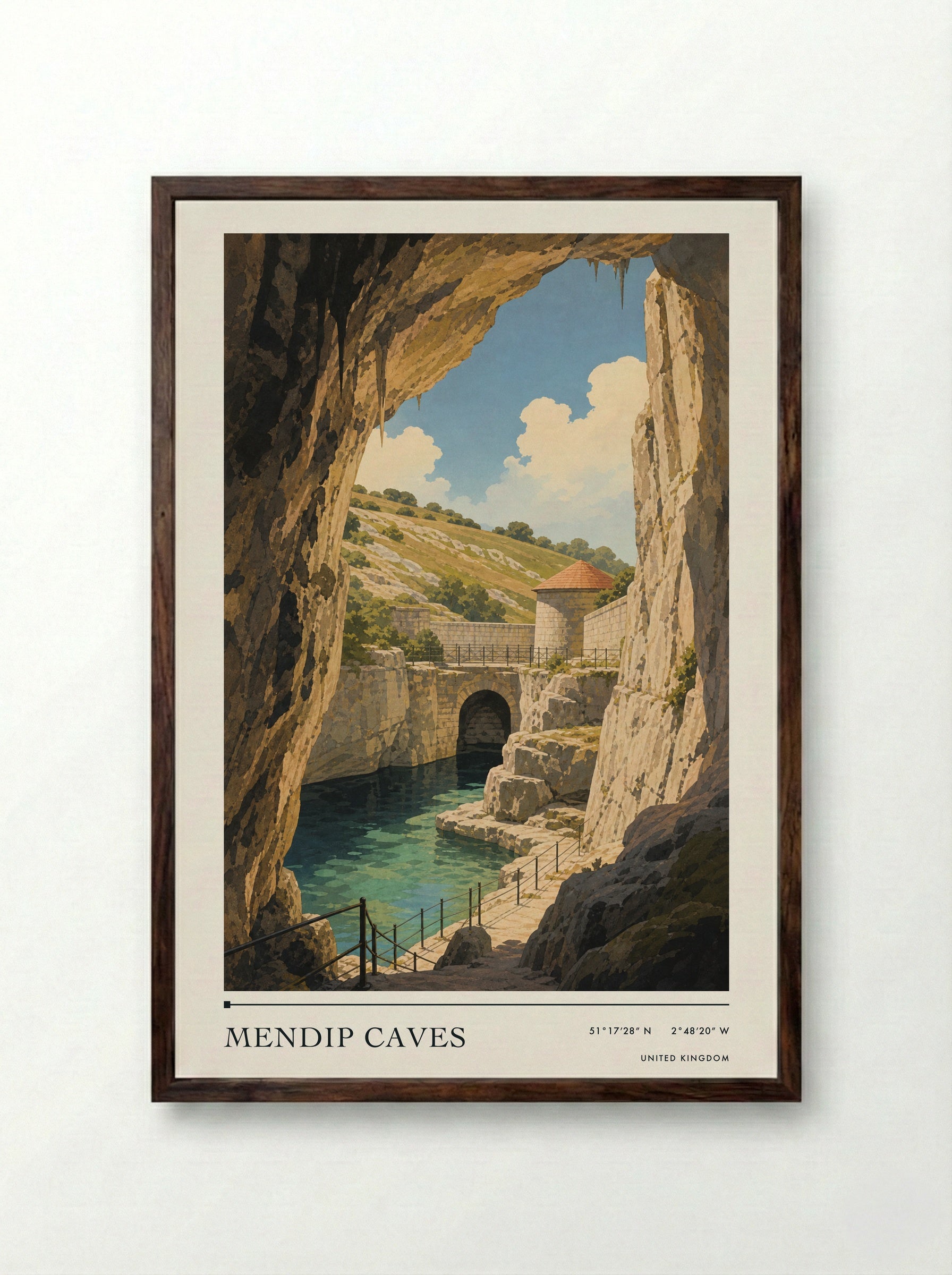 Mendip Caves United Kingdom Travel Poster - Framed Print Dark Wood