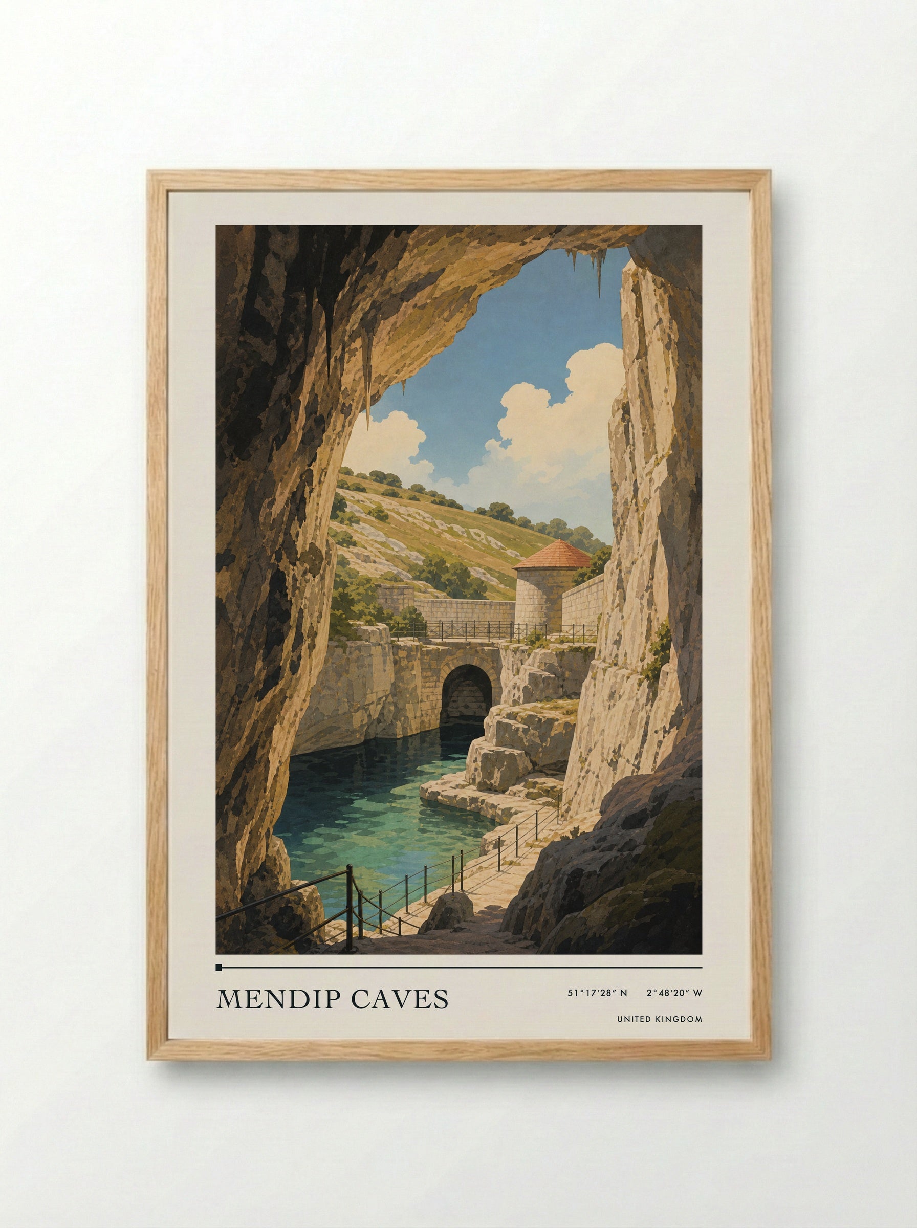 Mendip Caves United Kingdom Travel Poster - Framed Print Wood
