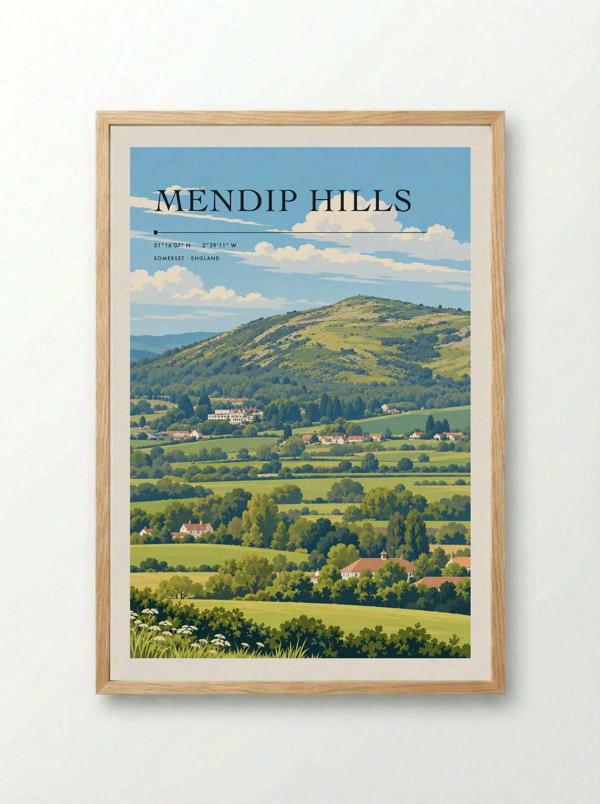 Mendip Hills, Somerset | Travel Poster - Framed Print Wood
