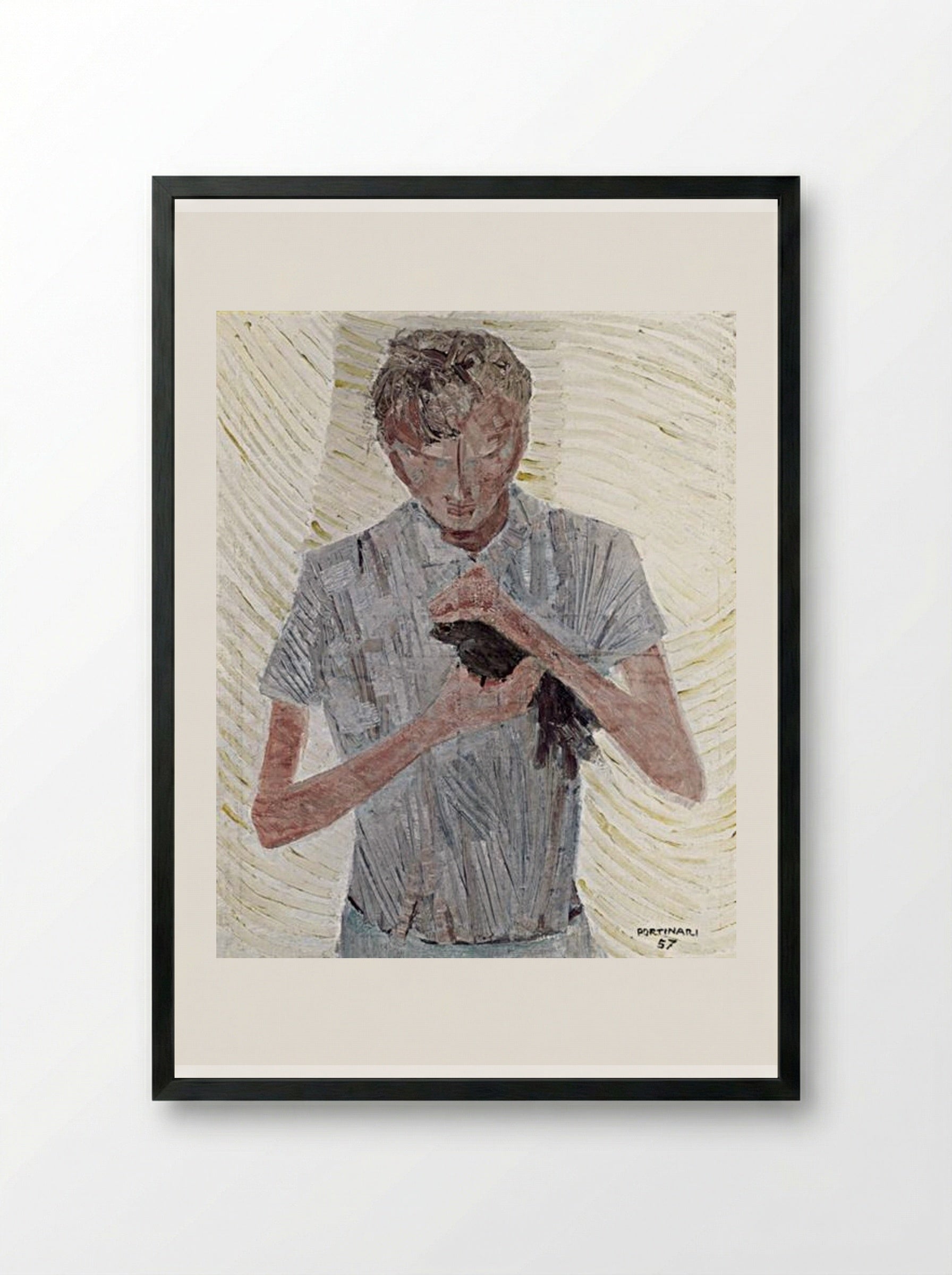 Menino com Pássaro - Candido Portinari - Framed Print Black