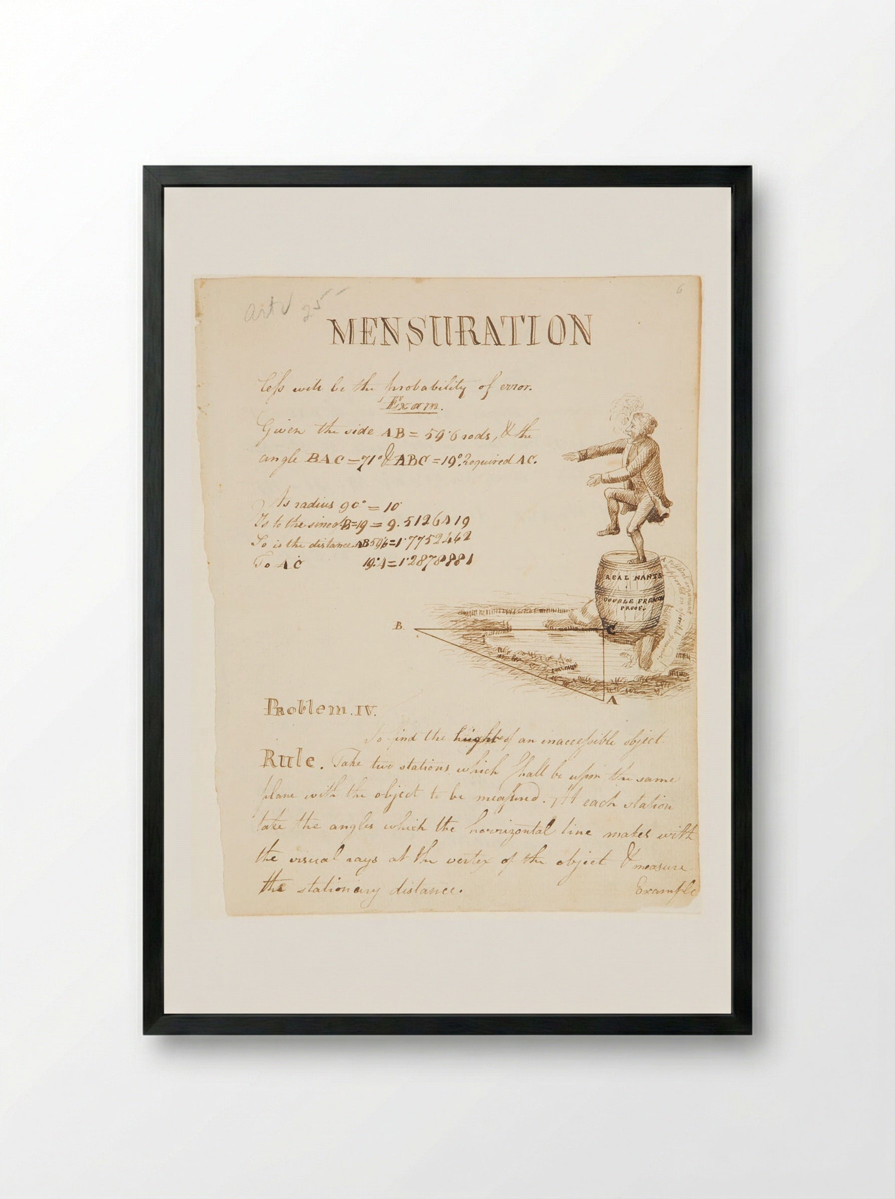 Mensuration: Drawing to Illustrate a Geometry Problem (IV) - Washington Allston - Framed Print Black