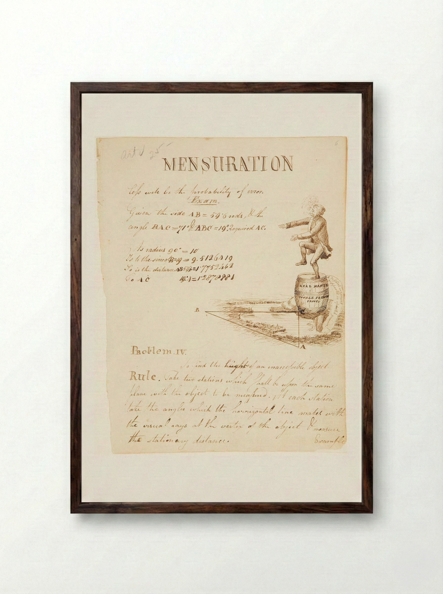 Mensuration: Drawing to Illustrate a Geometry Problem (IV) - Washington Allston - Framed Print Dark Wood