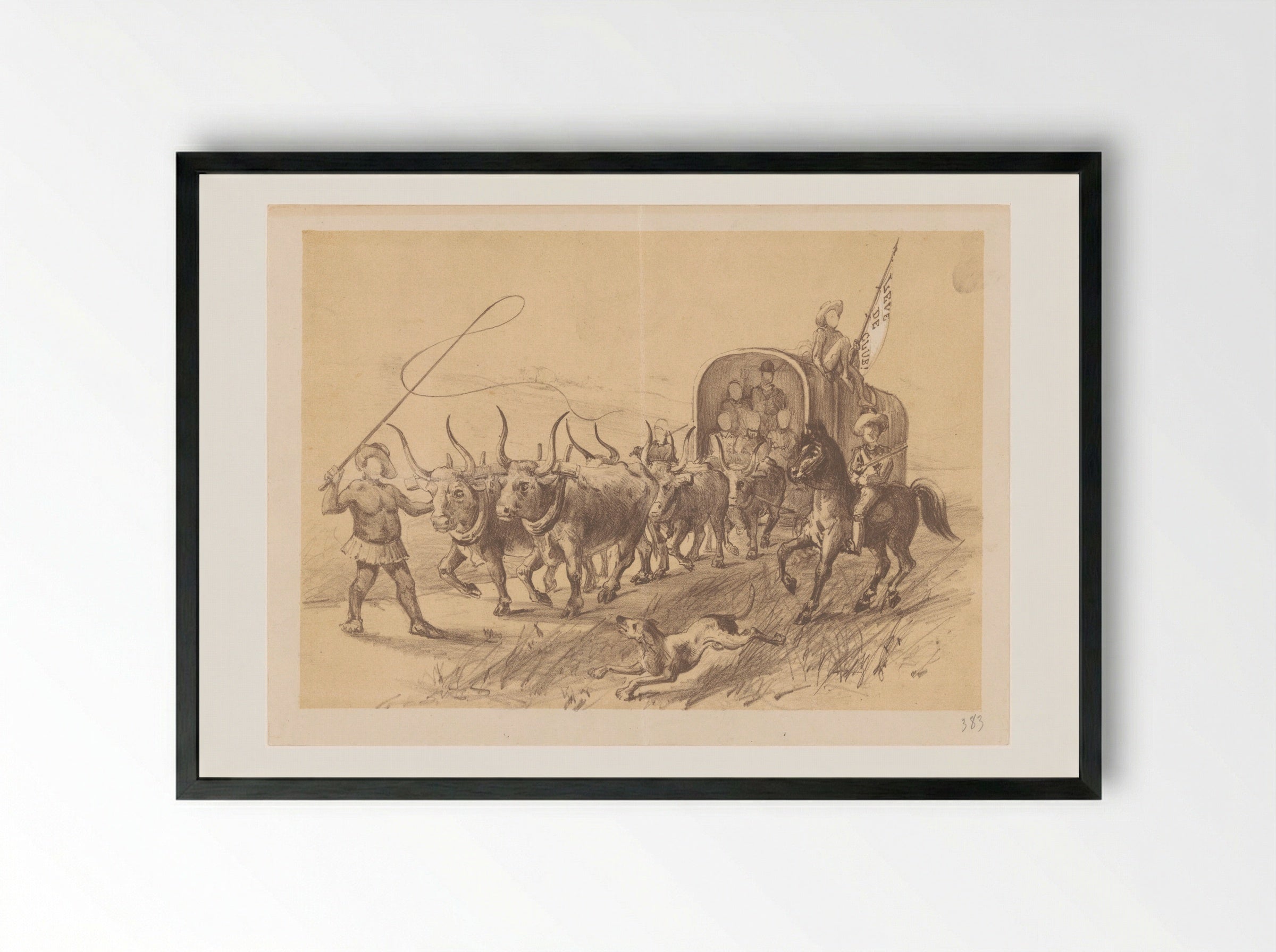 Menukaart met ossenspan en huifkar - Theo van Hoytema - Framed Print Black