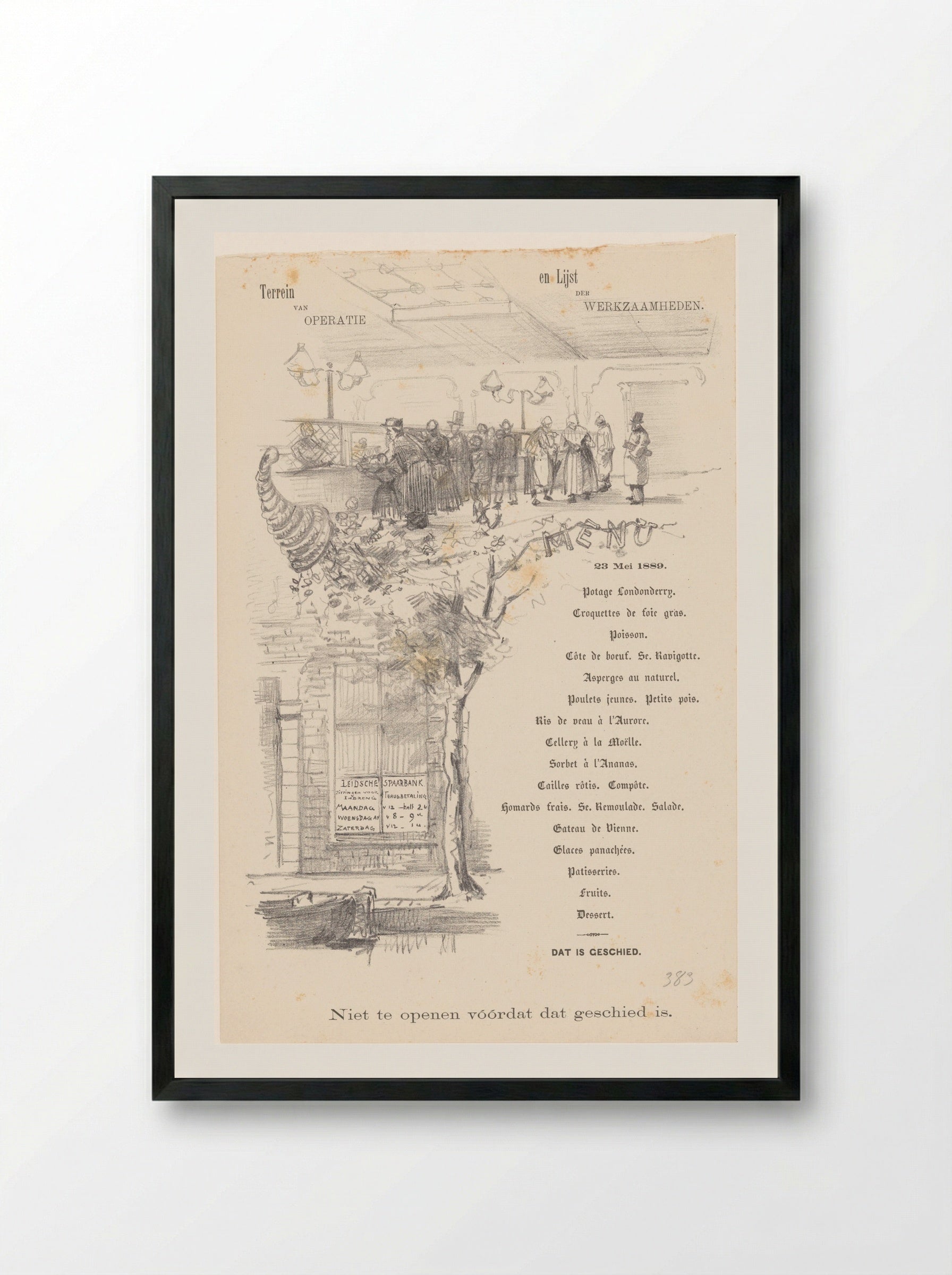 Menukaart voor de Leidsche spaarbank - Theo van Hoytema - Framed Print Black