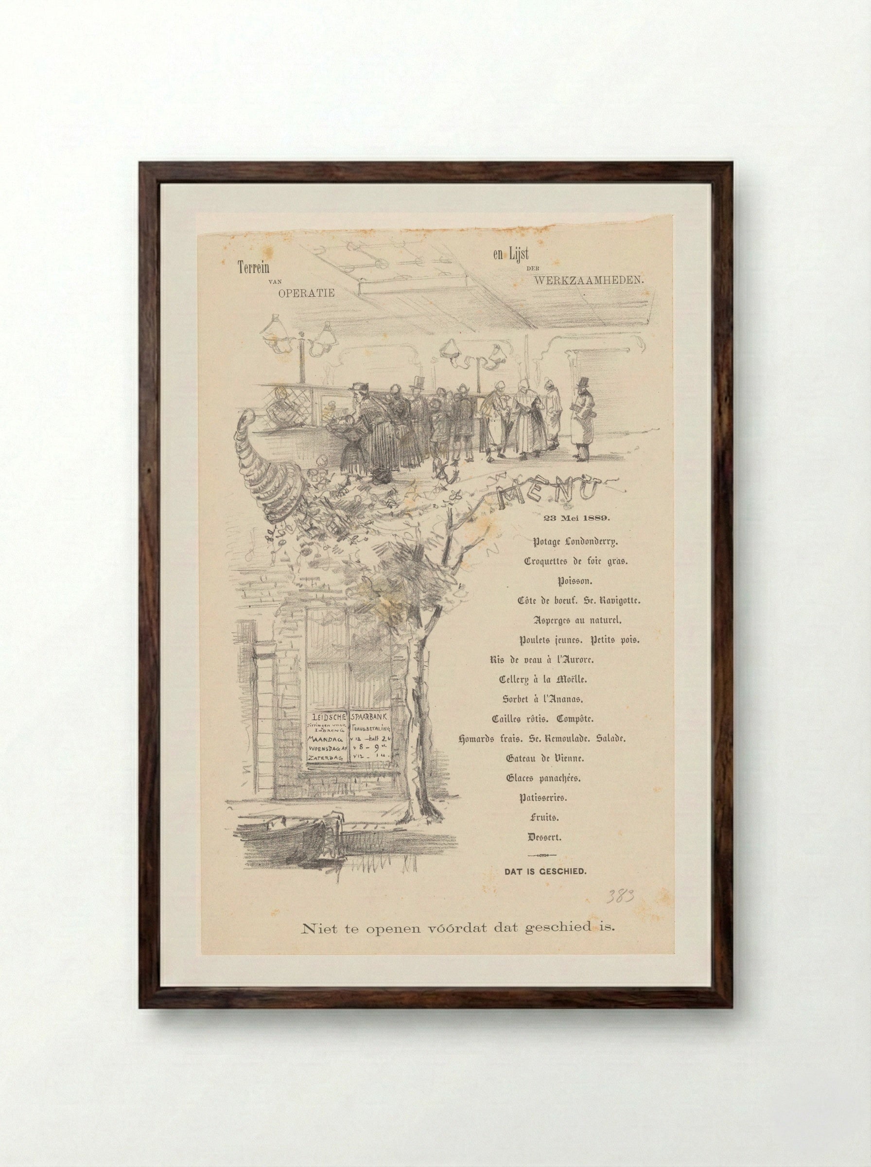 Menukaart voor de Leidsche spaarbank - Theo van Hoytema - Framed Print Dark Wood
