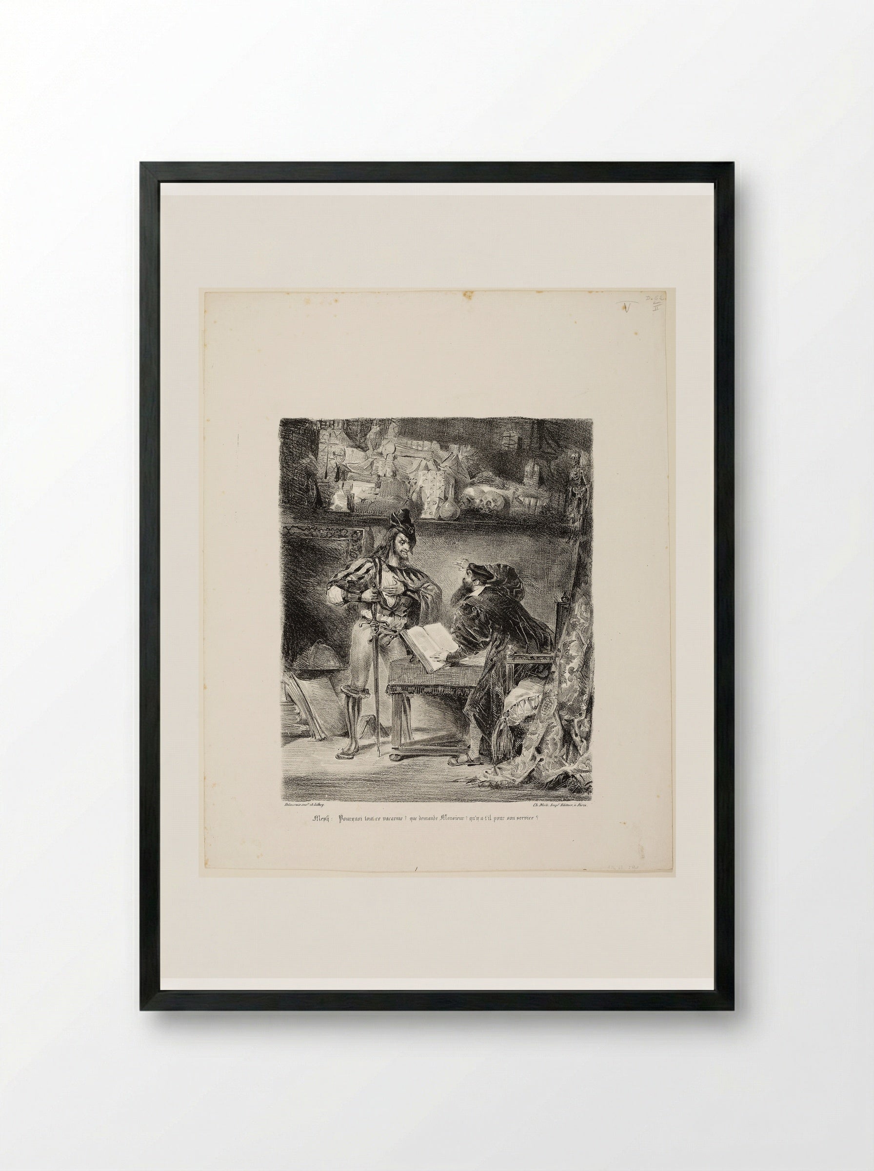 Mephistopheles Appearing to Faust - Ferdinand-Victor-Eugène Delacroix - Framed Print Black