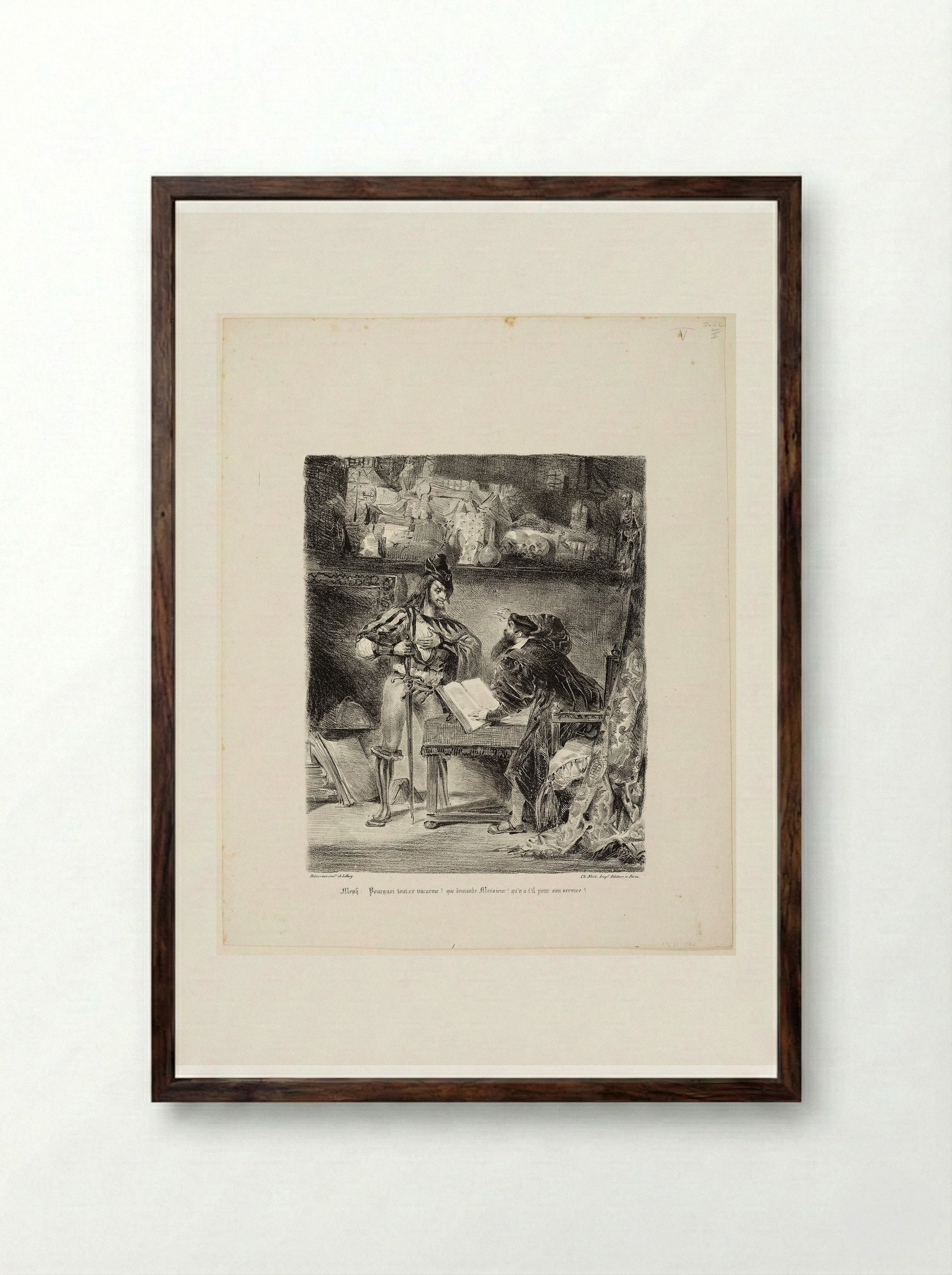 Mephistopheles Appearing to Faust - Ferdinand-Victor-Eugène Delacroix - Framed Print Dark Wood