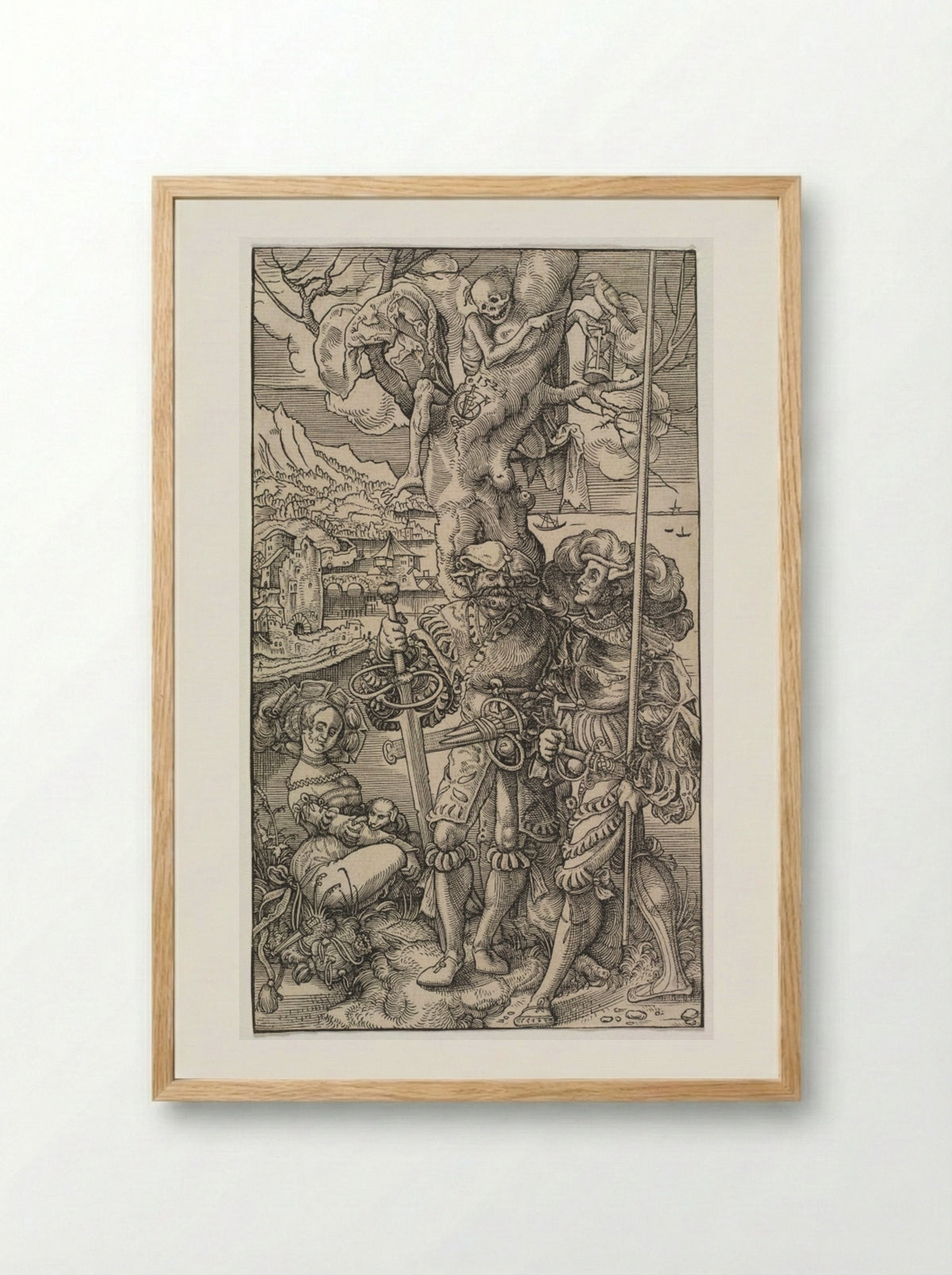 Mercenaries and a Woman with Death in a Tree - Urs Graf the Elder - Framed Print Wood