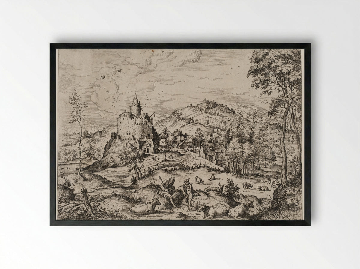 Mercury Lulls Argus to Sleep - Hieronymus Cock - Framed Print Black
