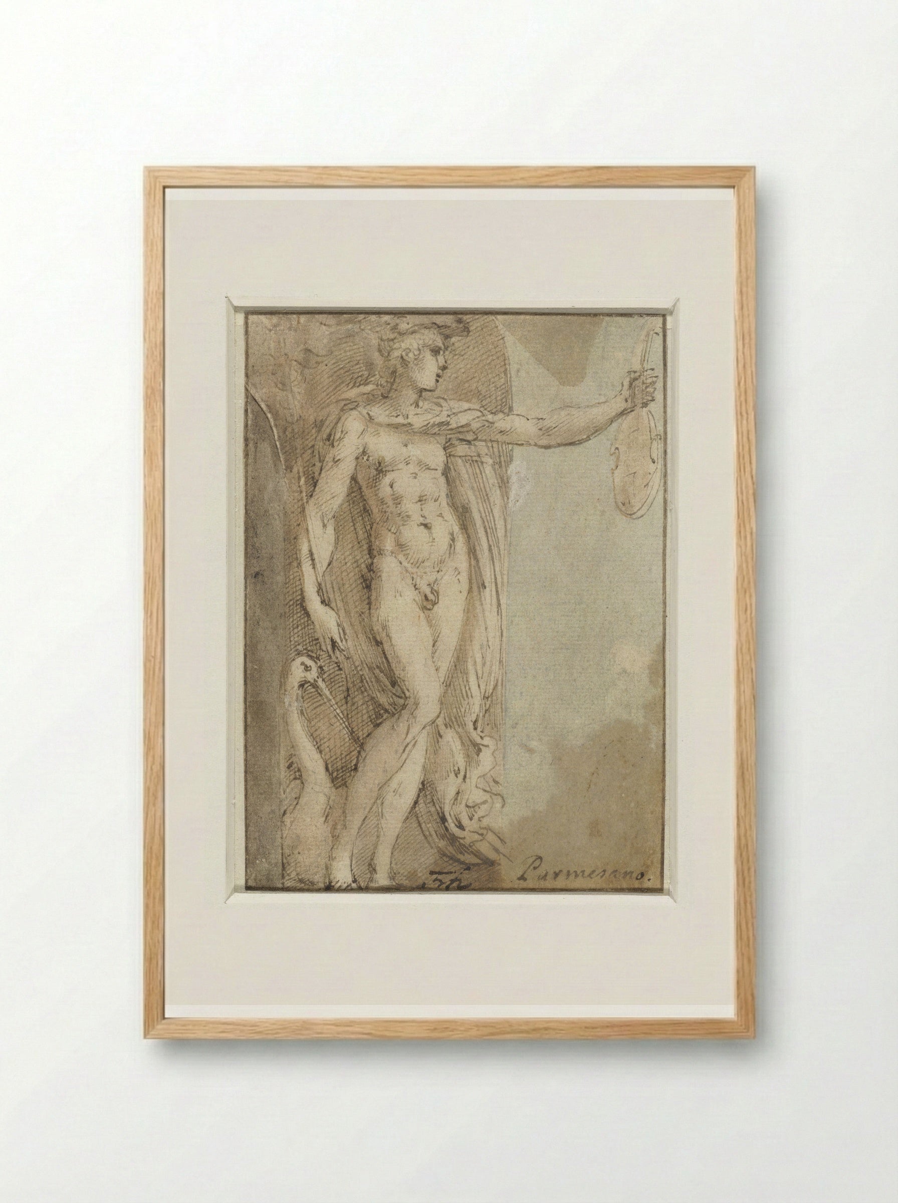 Mercury Standing in a Niche with a Violin and an Ibis - Parmigianino - Framed Print Wood