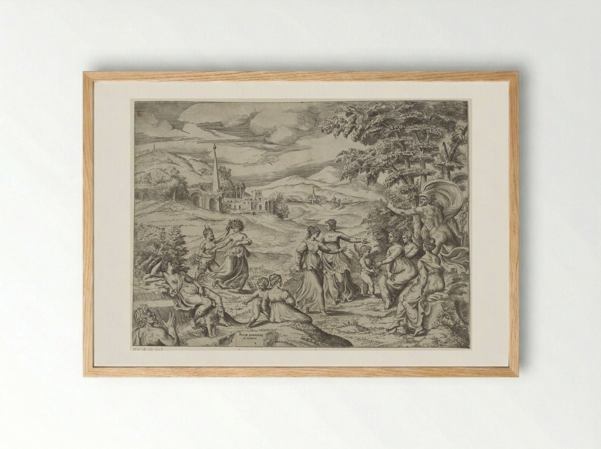 Mercury Telling the Story of Pan and Syrinx - Giulio Bonasone - Framed Print Wood