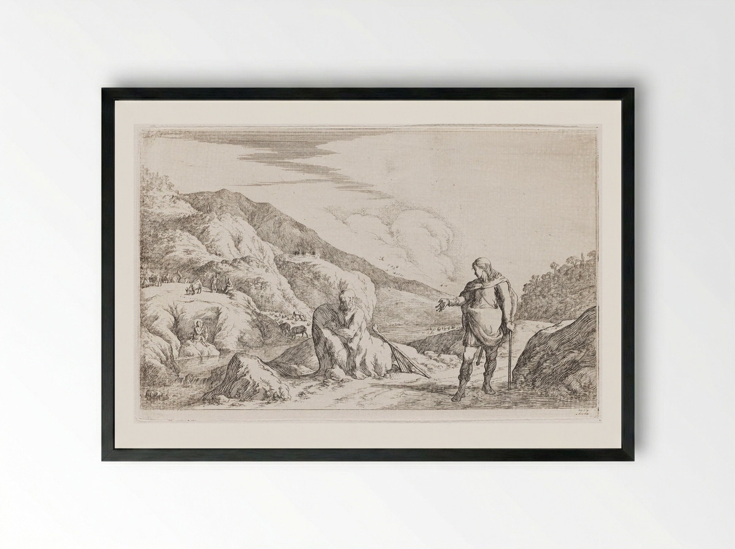 Mercury Transforms Battus into Stone - Johann Wilhelm Baur - Framed Print Black