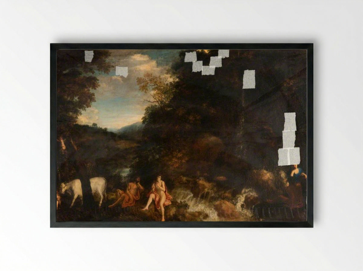 Mercury and Argus in a Landscape - Dirck van der Lisse - Framed Print Black