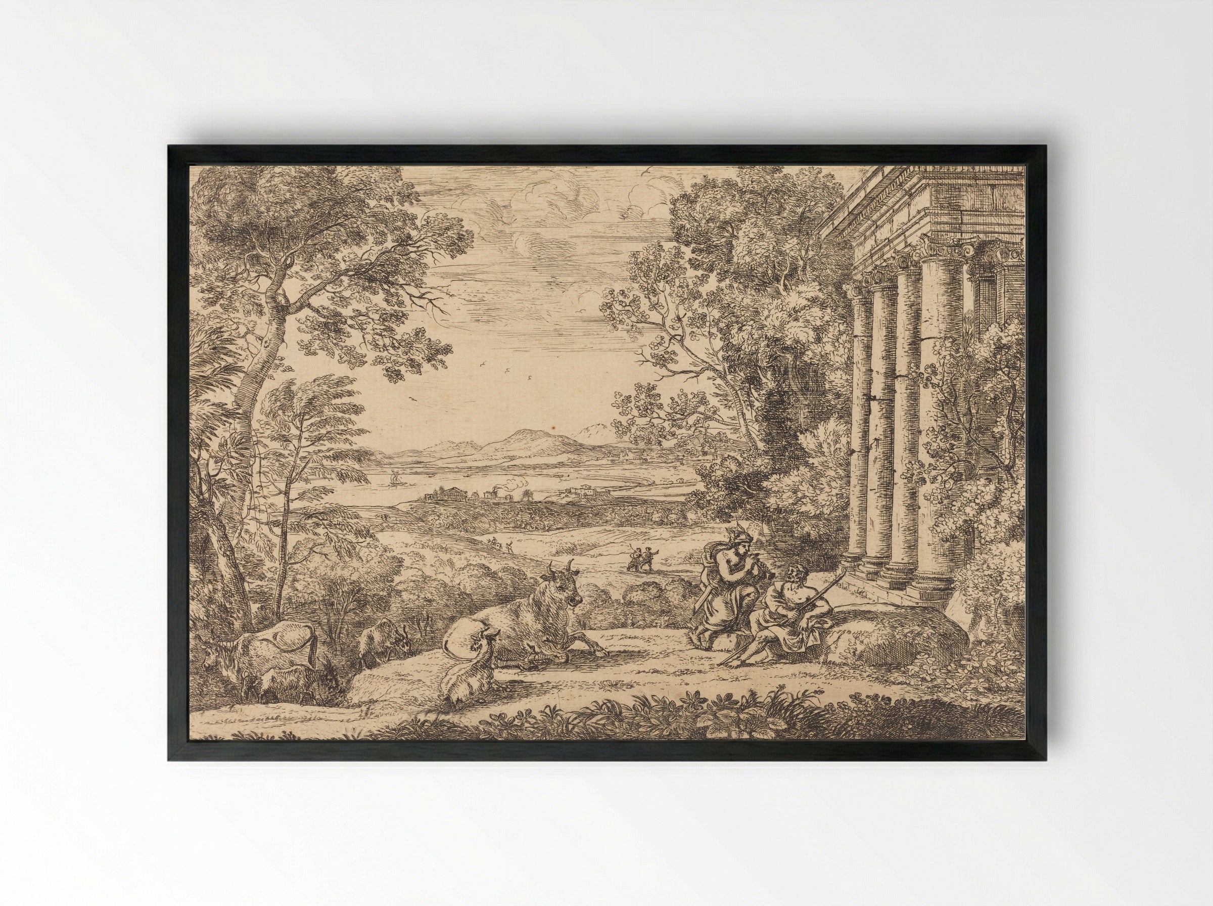 Mercury and Argus - Claude Lorrain - Framed Print Black