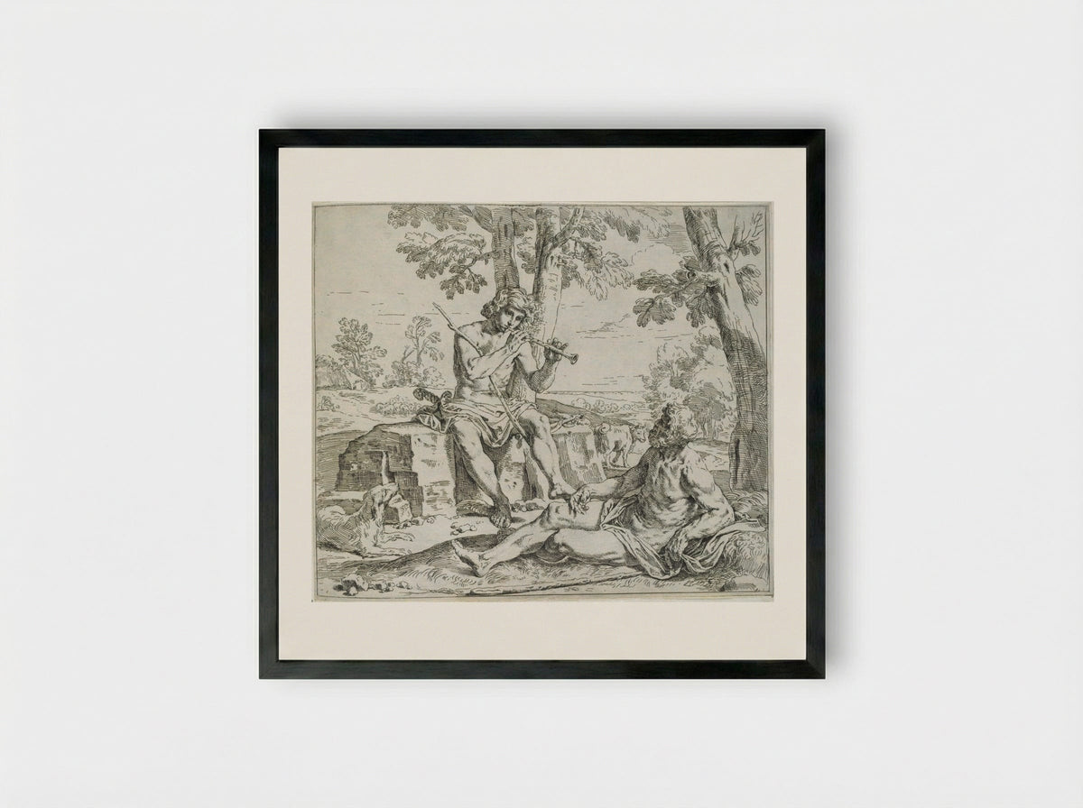 Mercury and Argus - Simone Cantarini - Framed Print Black