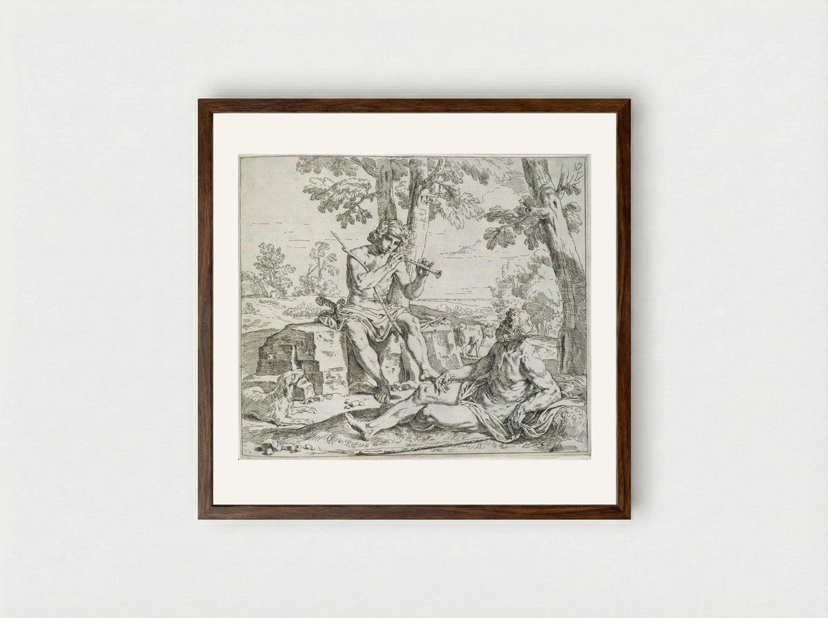 Mercury and Argus - Simone Cantarini - Framed Print Dark Wood