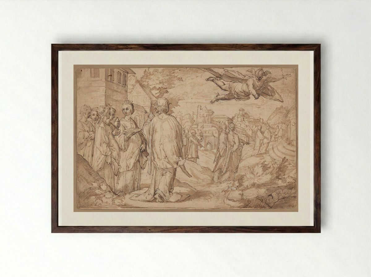 Mercury and Herse - Jacob Matham - Framed Print Dark Wood