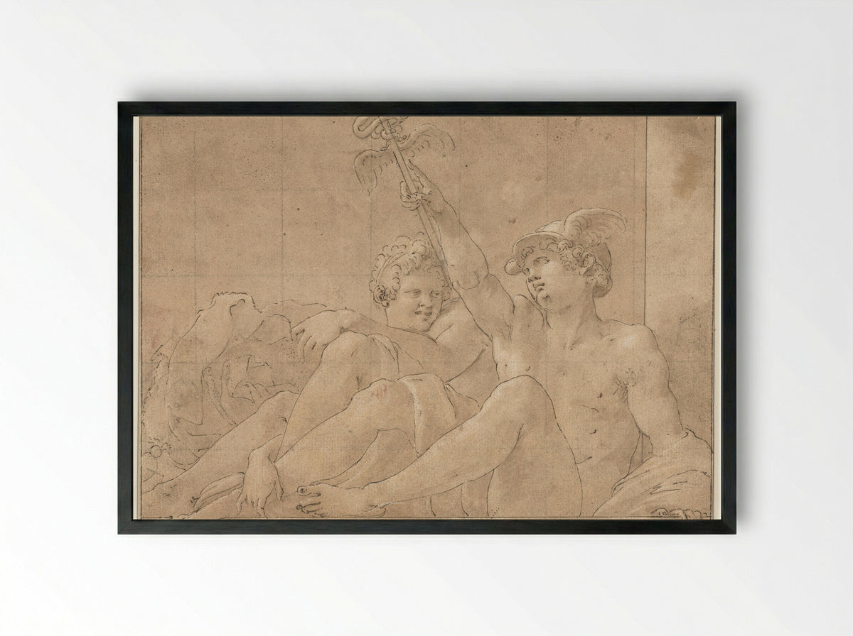 Mercury and Io Seated on the Ground - Francesco Primaticcio - Framed Print Black