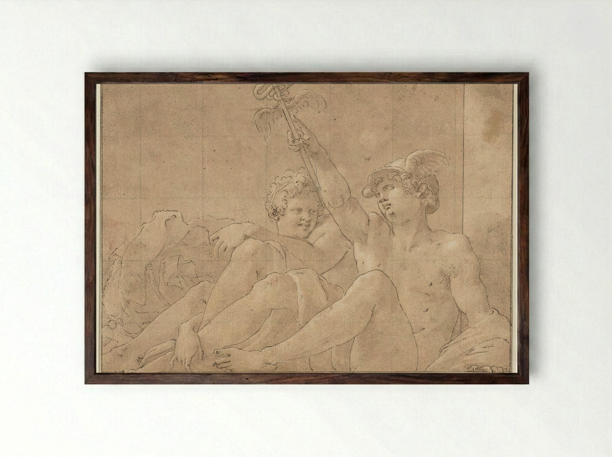 Mercury and Io Seated on the Ground - Francesco Primaticcio - Framed Print Dark Wood