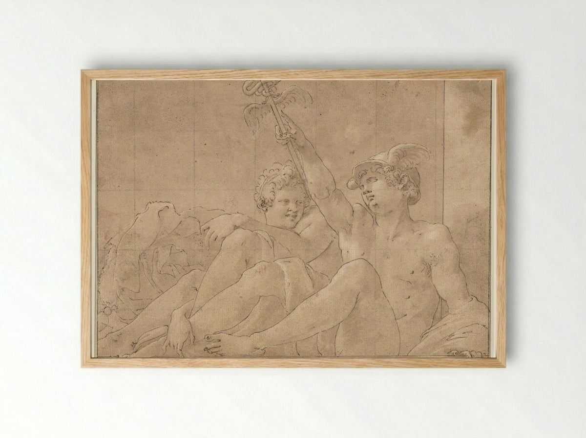 Mercury and Io Seated on the Ground - Francesco Primaticcio - Framed Print Wood