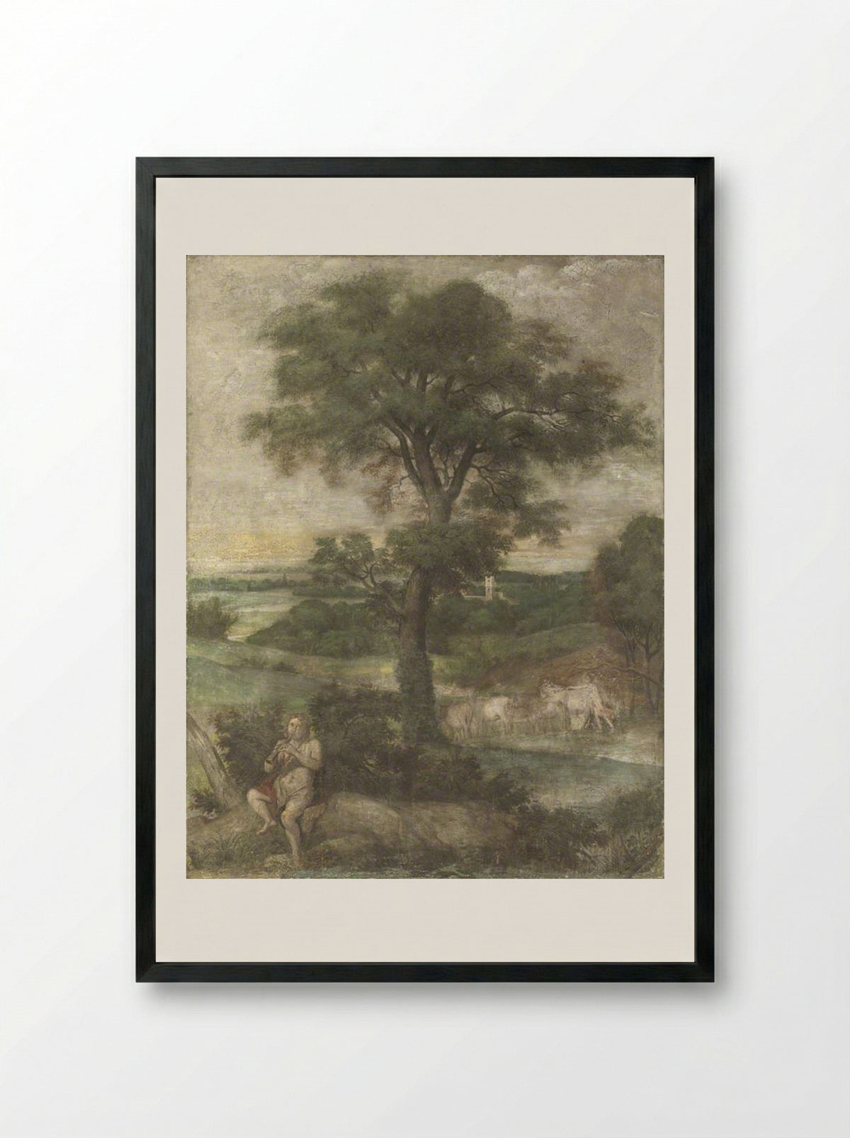 Mercury stealing the Herds of Admetus - Domenichino - Framed Print Black