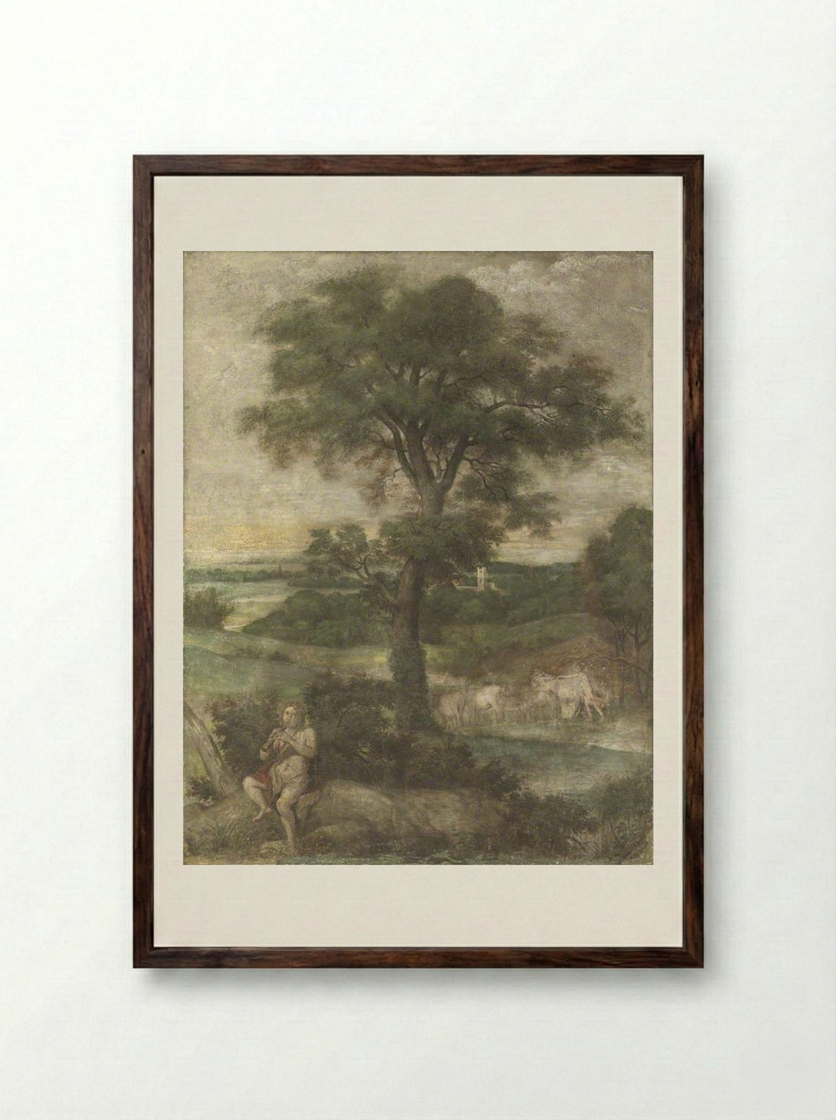 Mercury stealing the Herds of Admetus - Domenichino - Framed Print Dark Wood