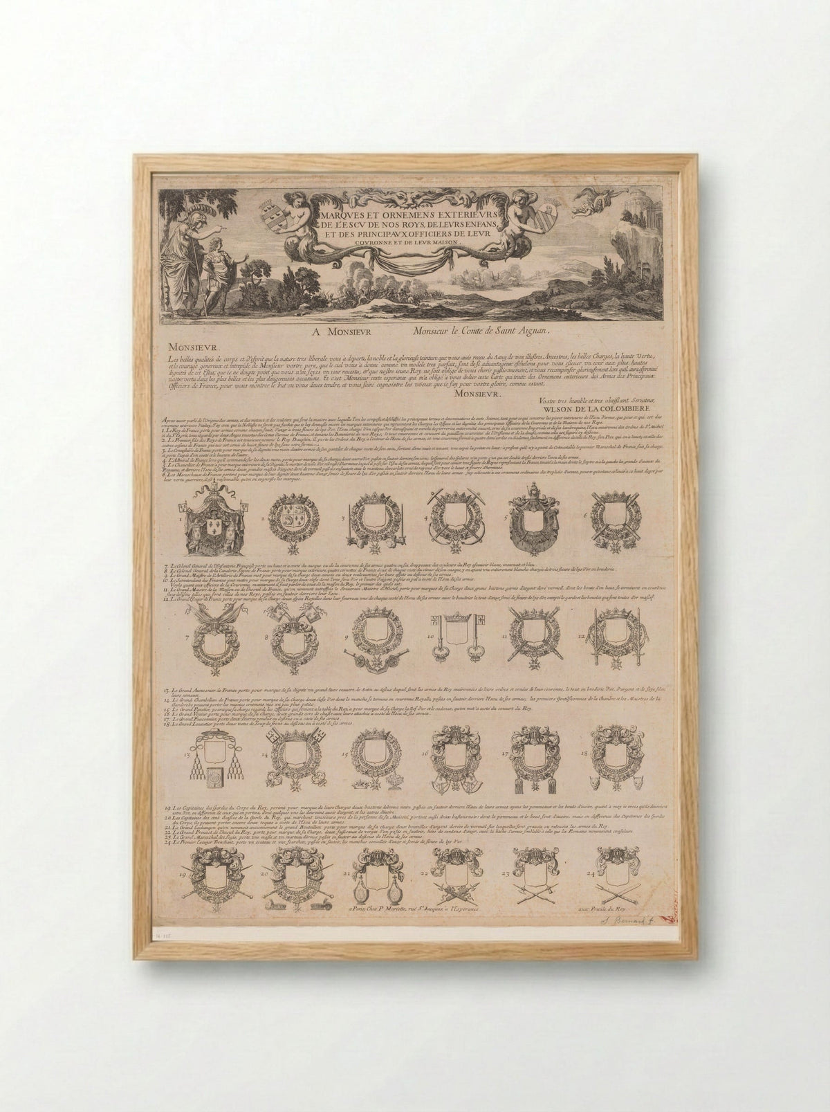 Merktekens en ornamenten op de schilden van de koningen - Samuel Bernard - Framed Print Wood