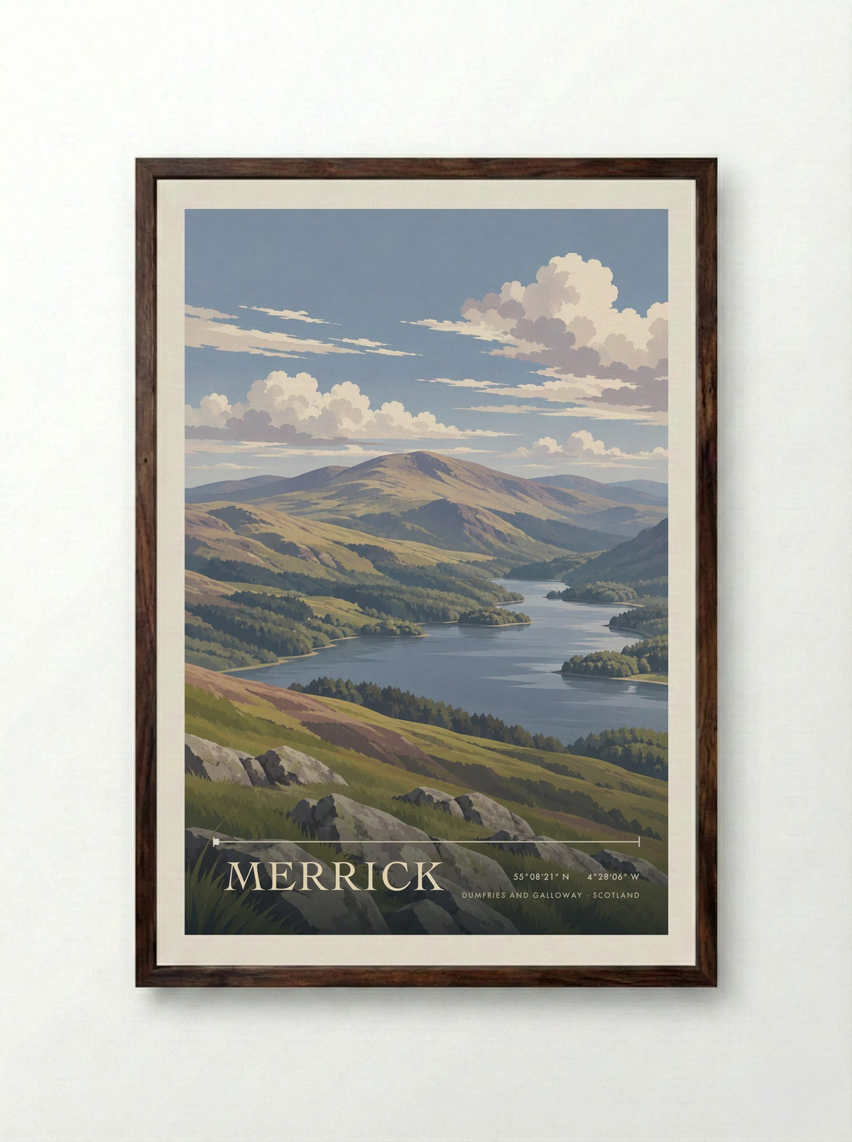 Merrick, Dumfries and Galloway | Travel Poster - Framed Print Dark Wood