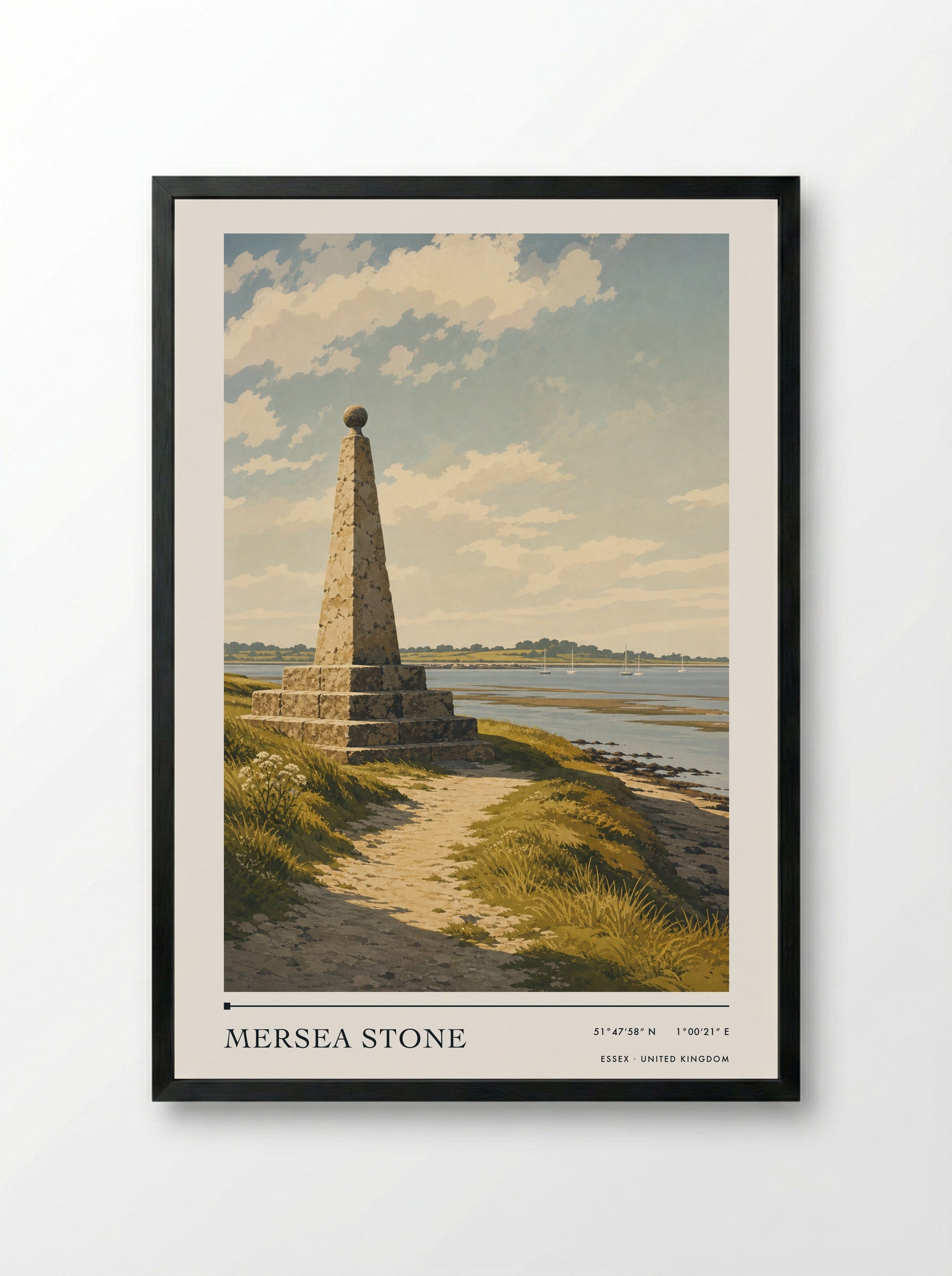 Mersea Stone Essex United Kingdom Travel Poster - Framed Print Black