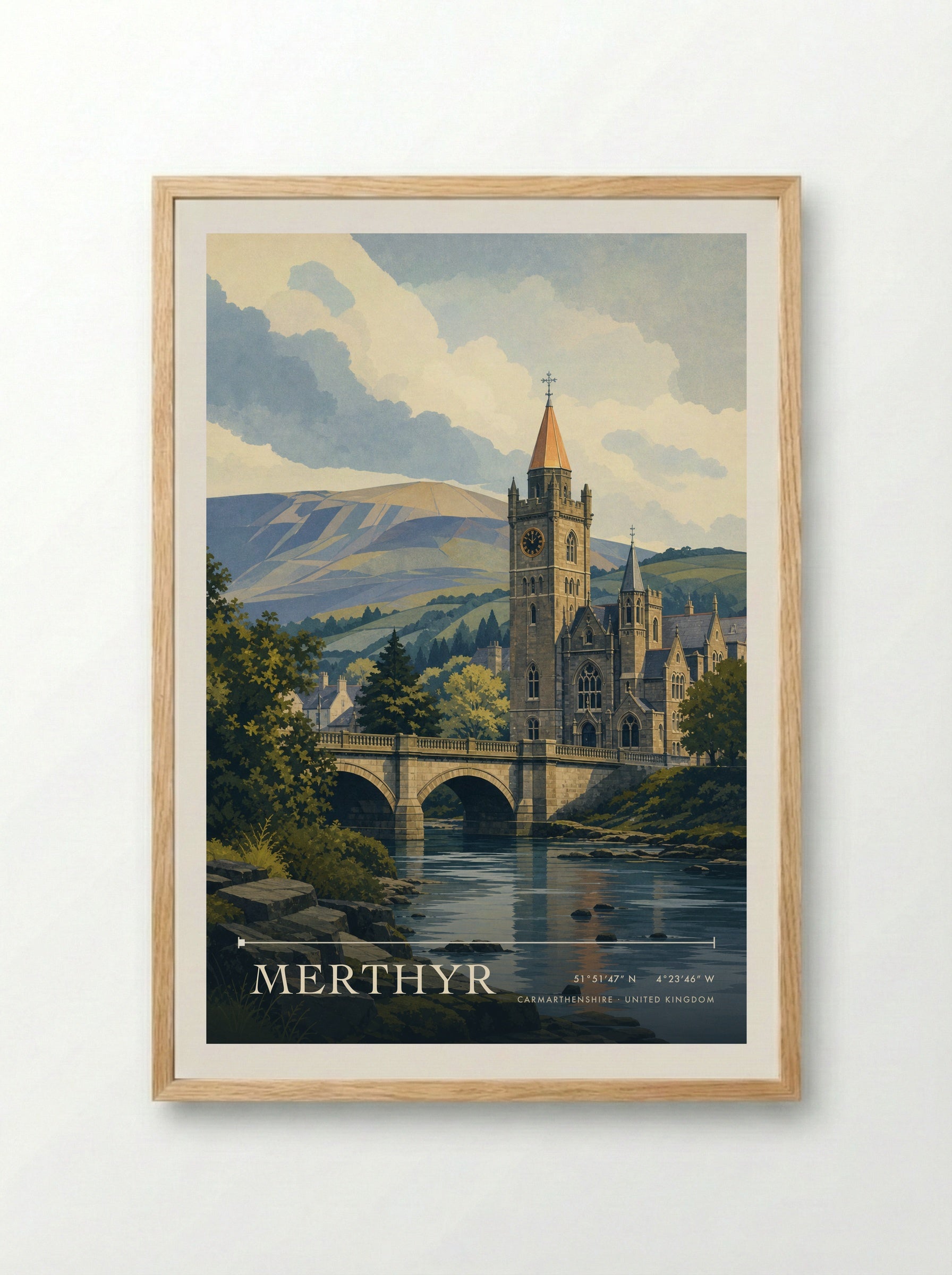 Merthyr Carmarthenshire United Kingdom Travel Poster - Framed Print Wood