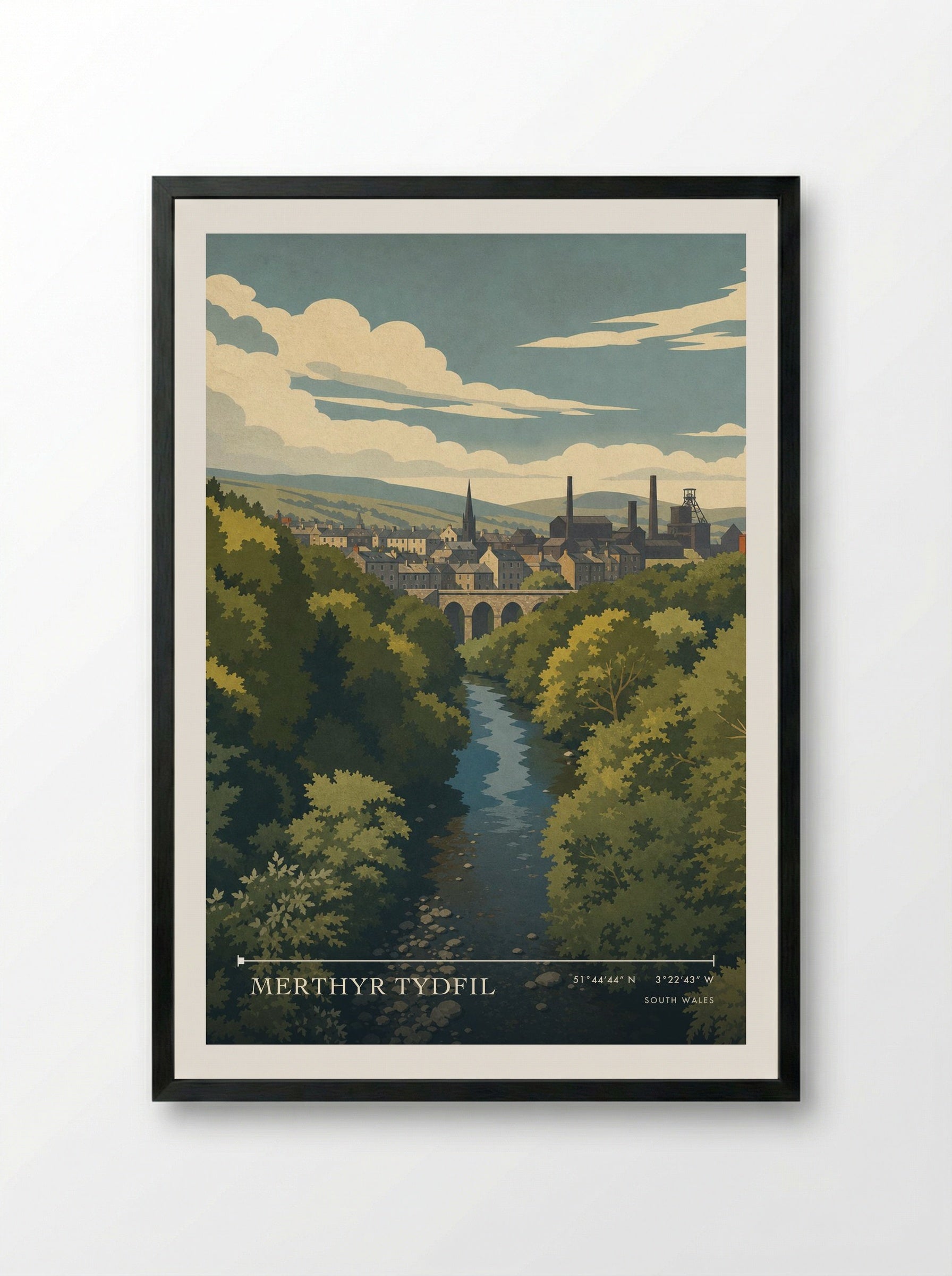 Merthyr Tydfil South Wales Wales Travel Poster - Framed Print Black