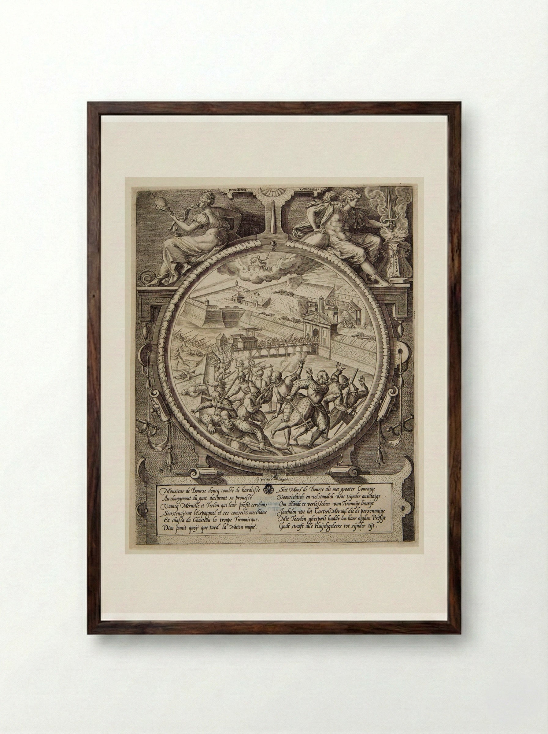 Merville and the Very Long Paths of the Citadel - Johannes Wierix - Framed Print Dark Wood