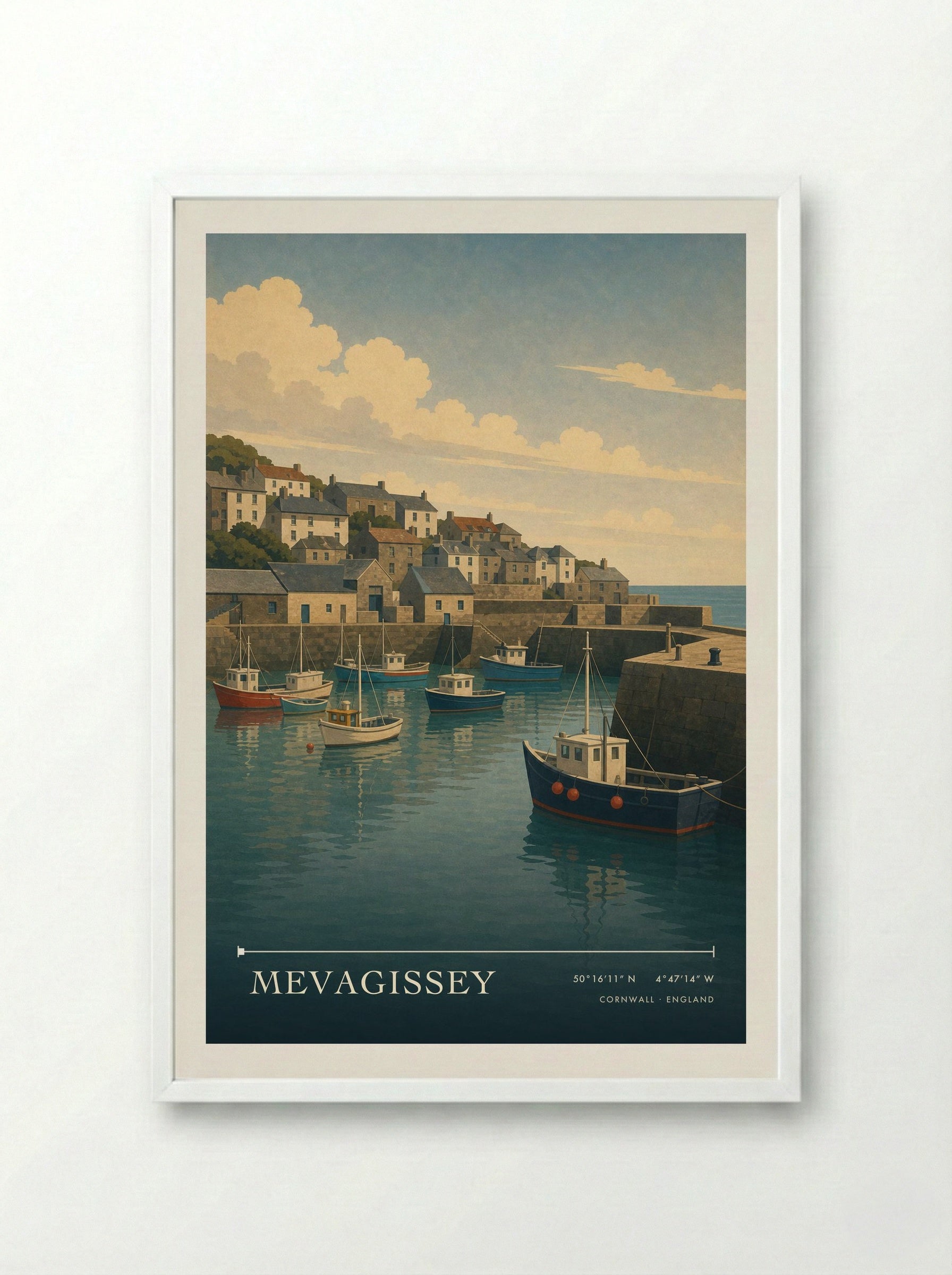 Mevagissey Cornwall England Travel Poster - Framed Print White