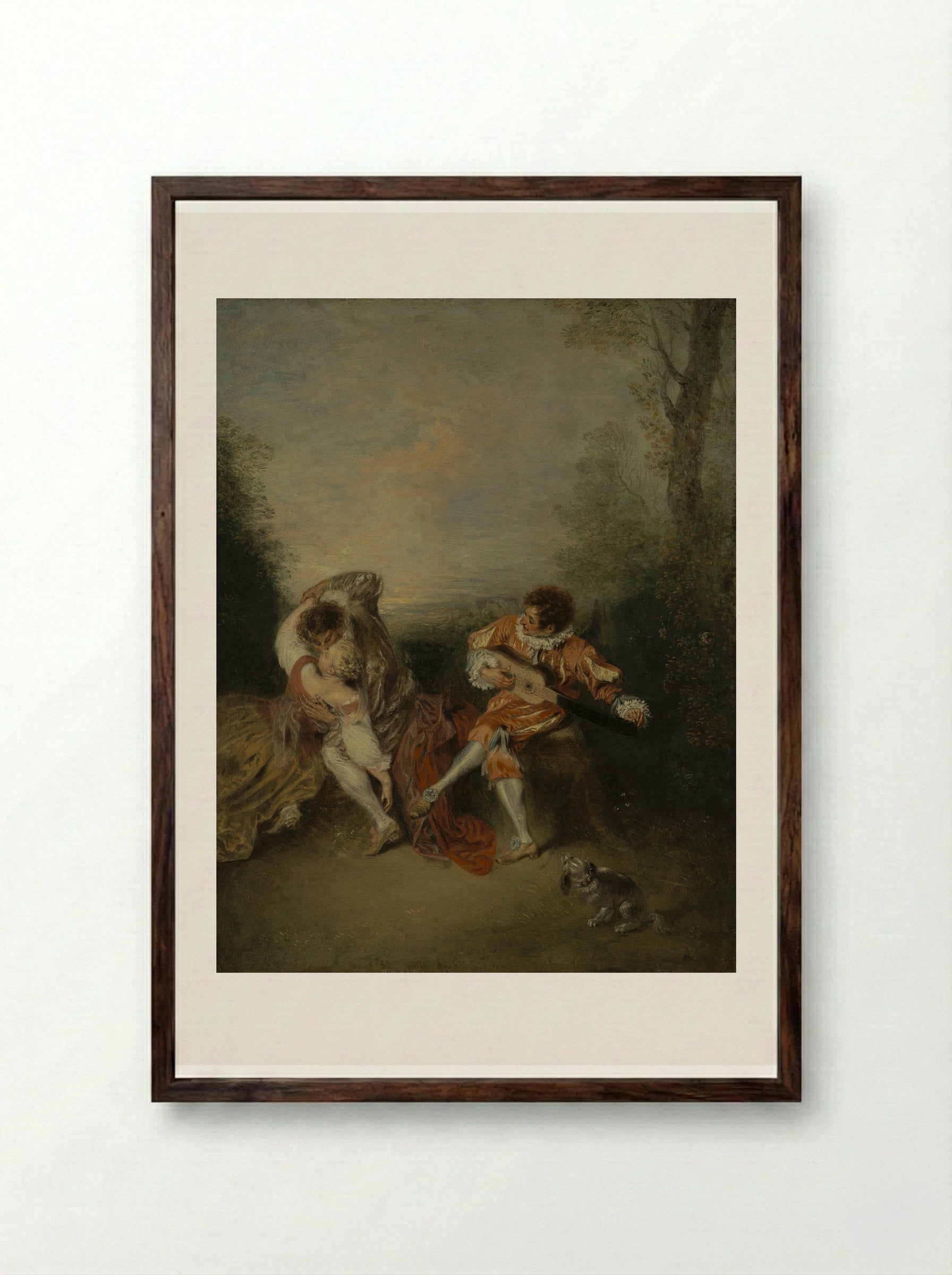 Mezzetin - Antoine Watteau - Framed Print Dark Wood