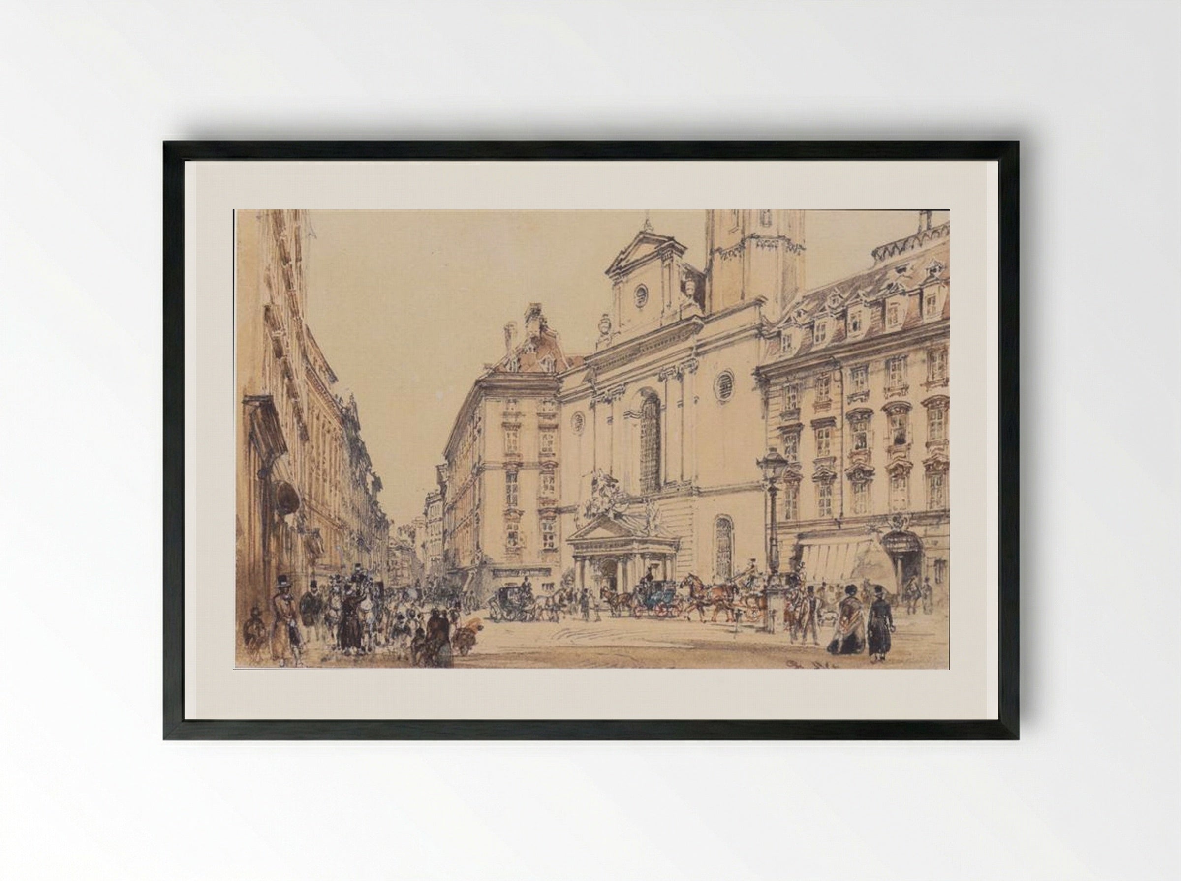 Michaelerplatz and the Kohlmarkt in Vienna - Rudolf von Alt - Framed Print Black