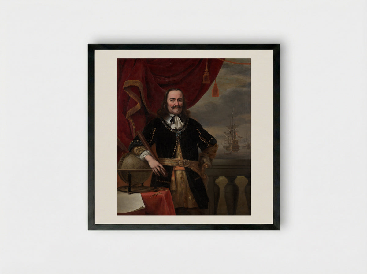 Michiel de Ruyter als luitenant-admiraal - Ferdinand Bol - Framed Print Black