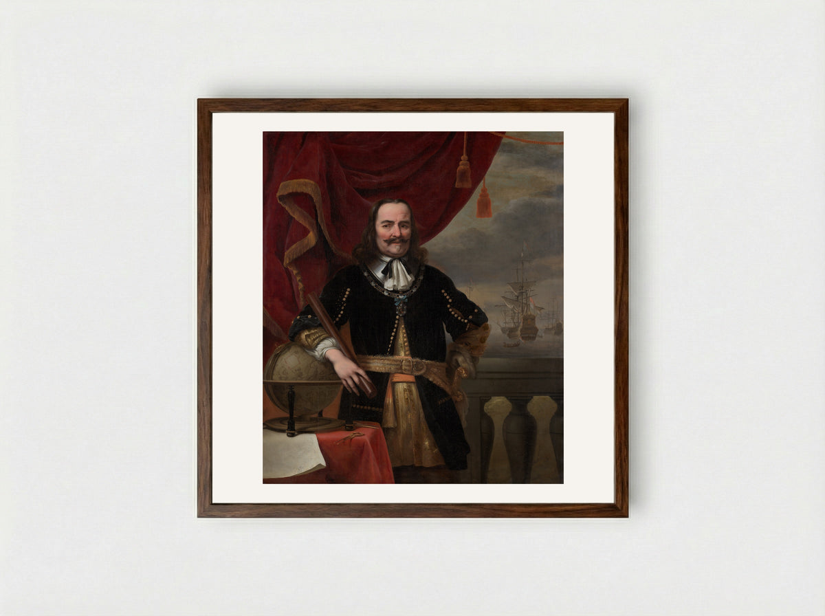 Michiel de Ruyter als luitenant-admiraal - Ferdinand Bol - Framed Print Dark Wood