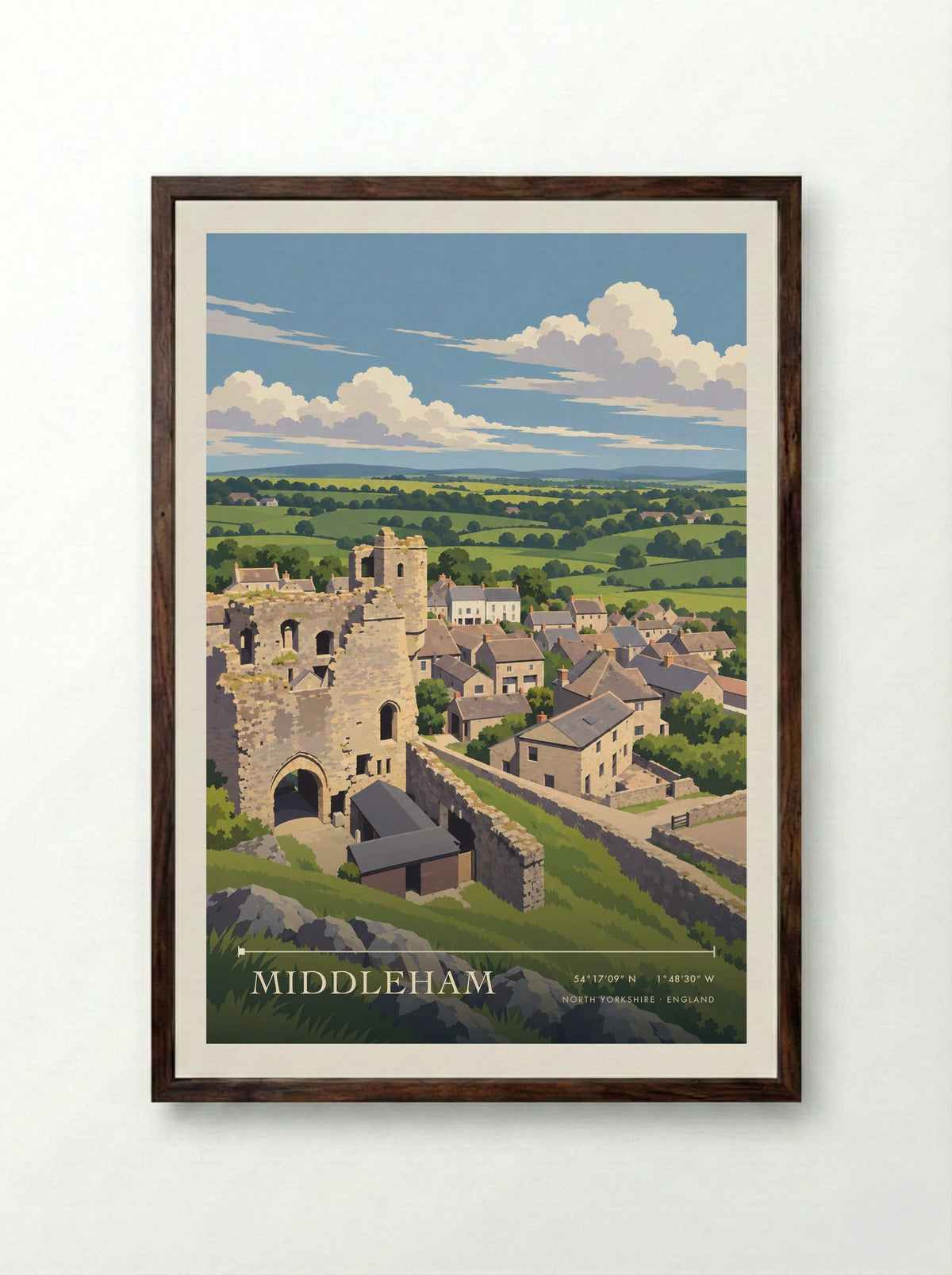 Middleham, North Yorkshire | Travel Poster - Framed Print Dark Wood
