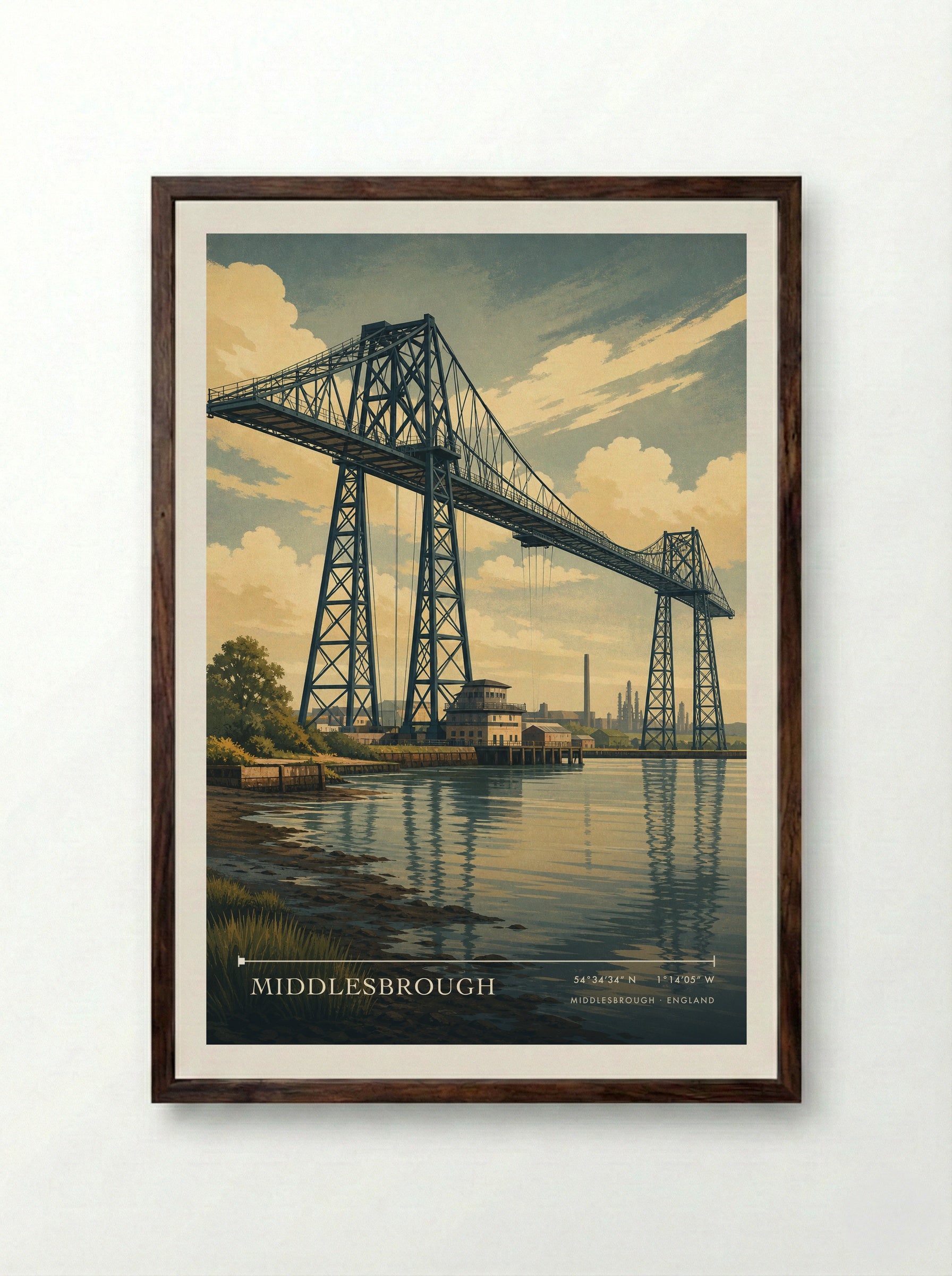 Middlesbrough England Travel Poster - Framed Print Dark Wood