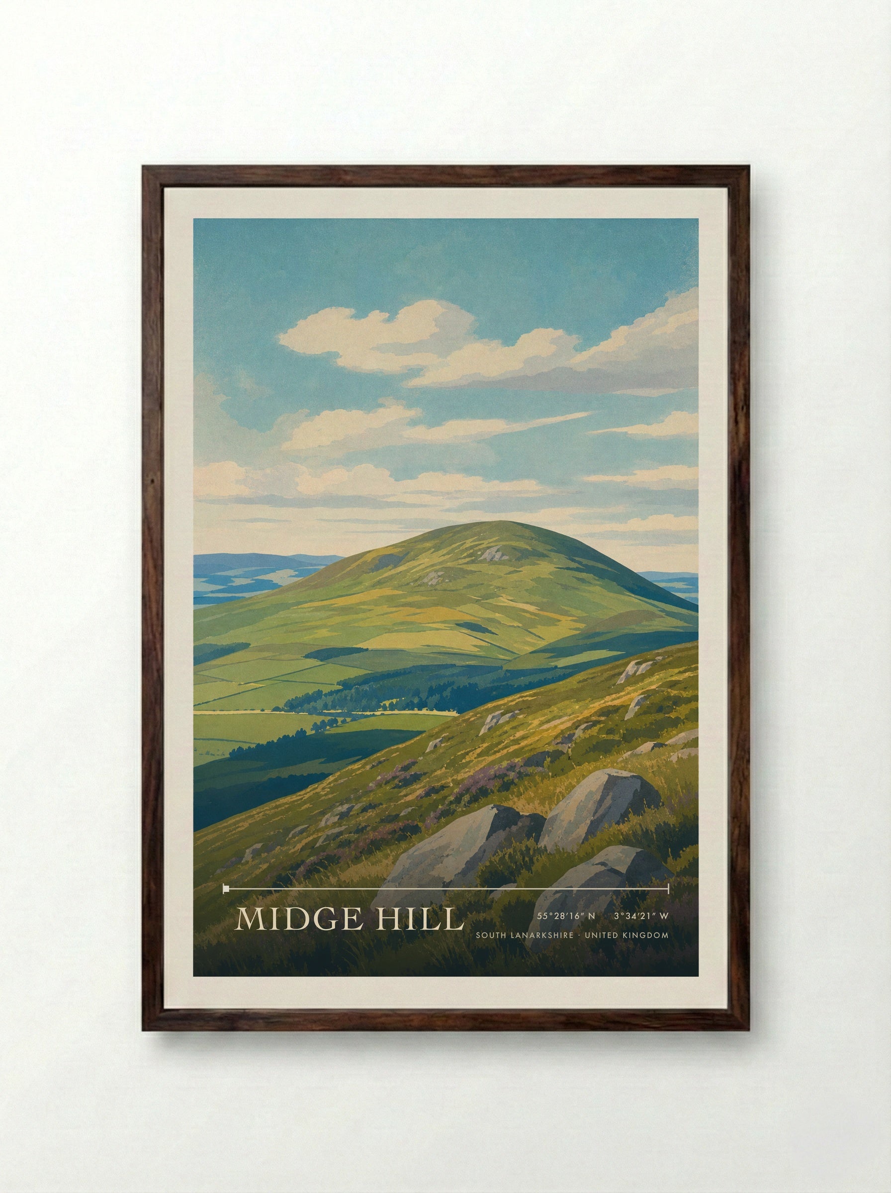 Midge Hill South Lanarkshire United Kingdom Travel Poster - Framed Print Dark Wood