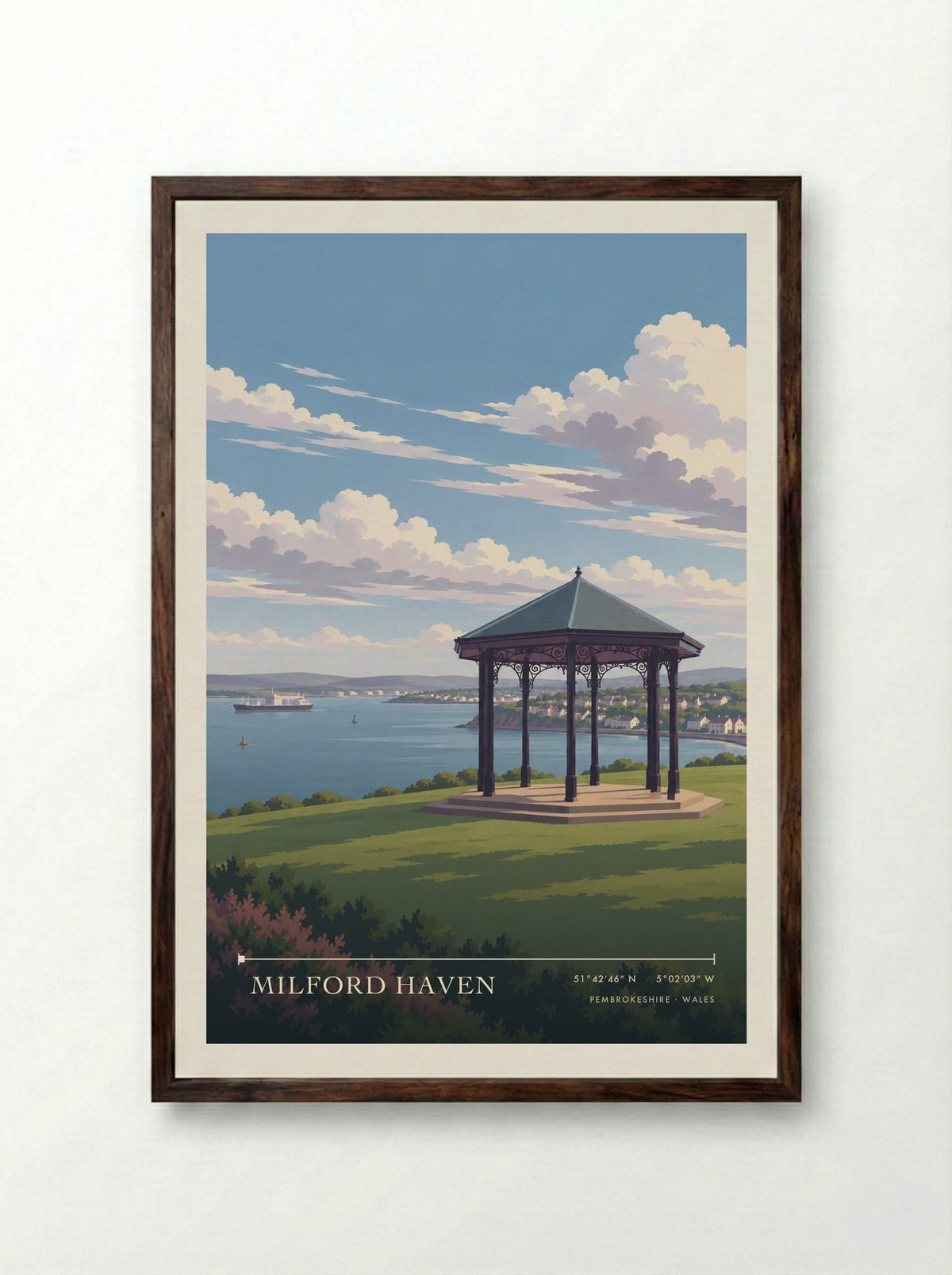 Milford Haven, Pembrokeshire | Travel Poster - Framed Print Dark Wood