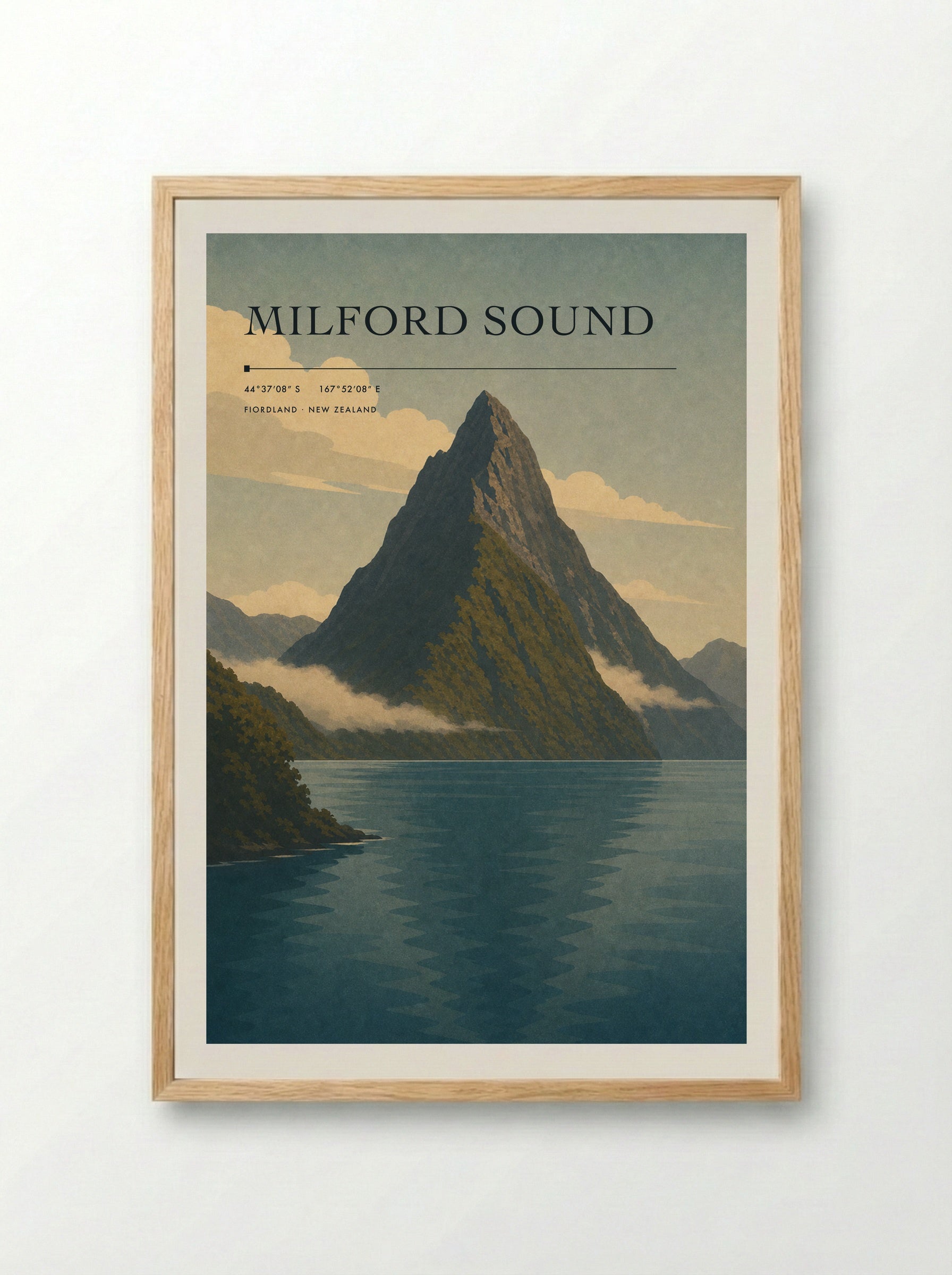 Milford Sound Travel Poster Artwork - Framed Print Wood