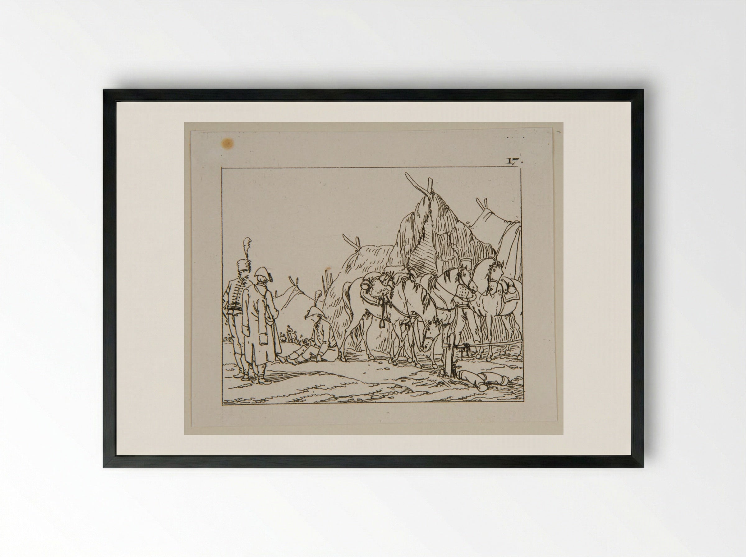 Military Encampment with Horses - Jacques-Francois-Joseph Swebach - Framed Print Black